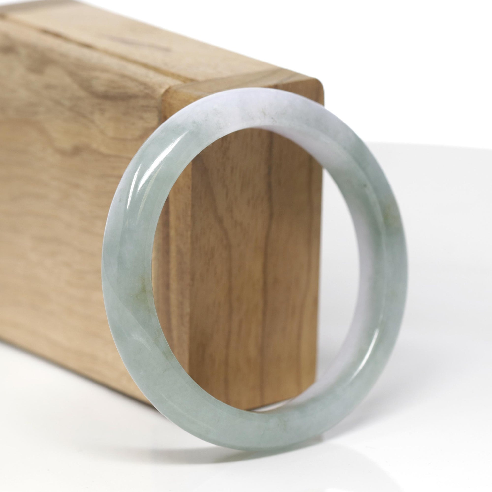 Baikalla Natural Icy Oil-Green &amp; Light Lavender Jadeite Jade "Half Round" Bangle Bracelet (55.5mm) 