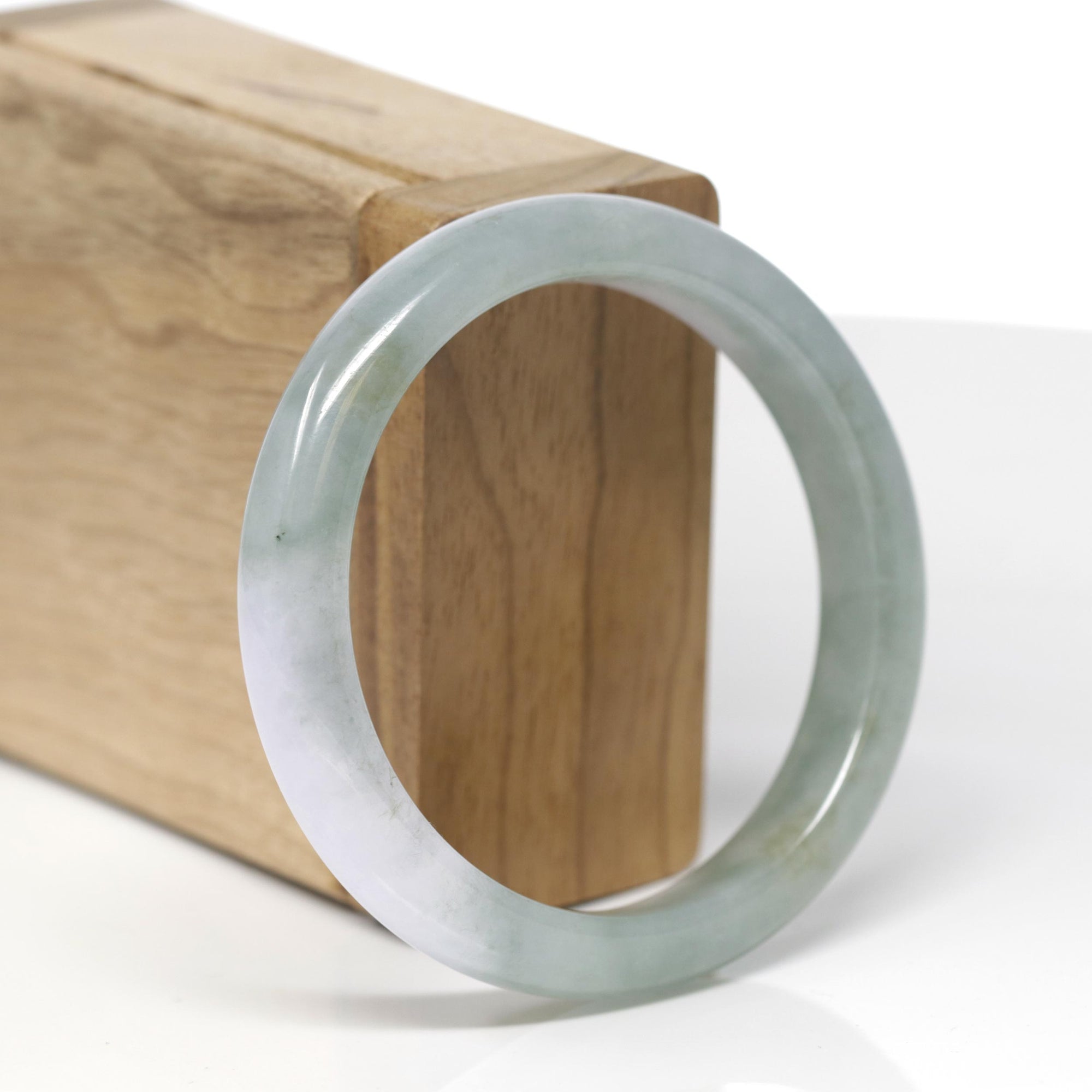 Baikalla Natural Icy Oil-Green &amp; Light Lavender Jadeite Jade "Half Round" Bangle Bracelet (55.5mm) 
