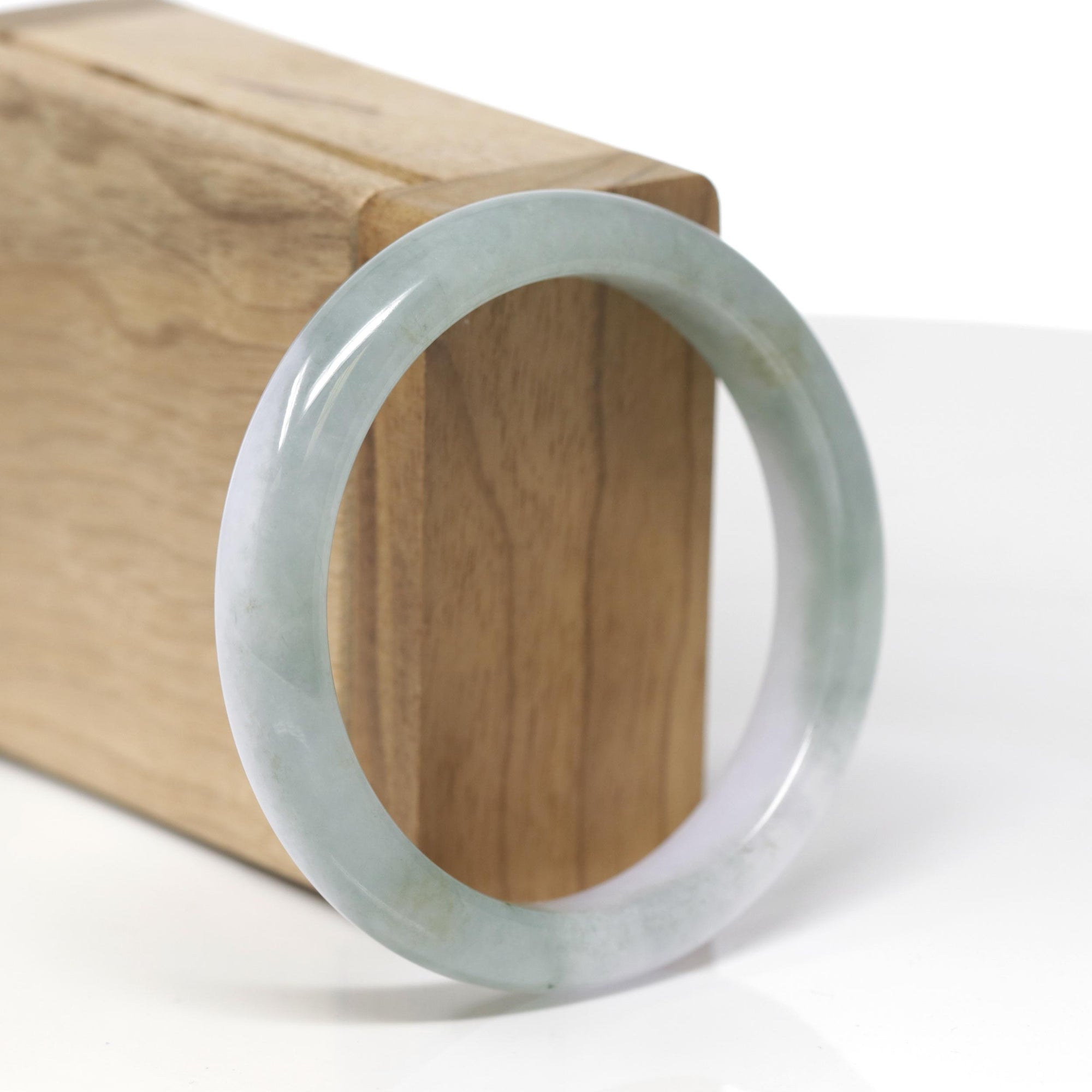 Baikalla Natural Icy Oil-Green &amp; Light Lavender Jadeite Jade "Half Round" Bangle Bracelet (55.5mm) 