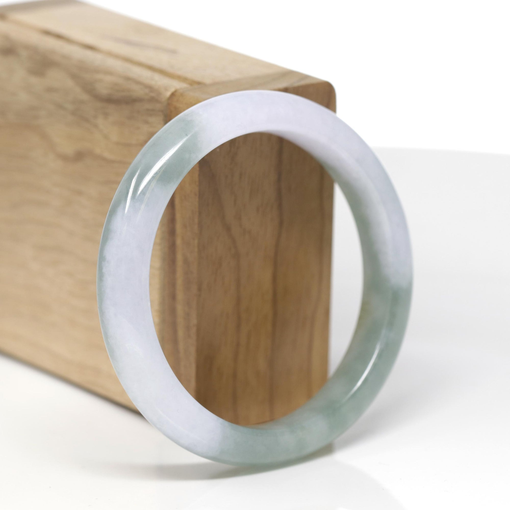 Baikalla Natural Icy Oil-Green &amp; Light Lavender Jadeite Jade "Half Round" Bangle Bracelet (55.5mm) 