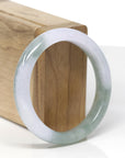 Baikalla Natural Icy Oil-Green & Light Lavender Jadeite Jade "Half Round" Bangle Bracelet (55.5mm) 