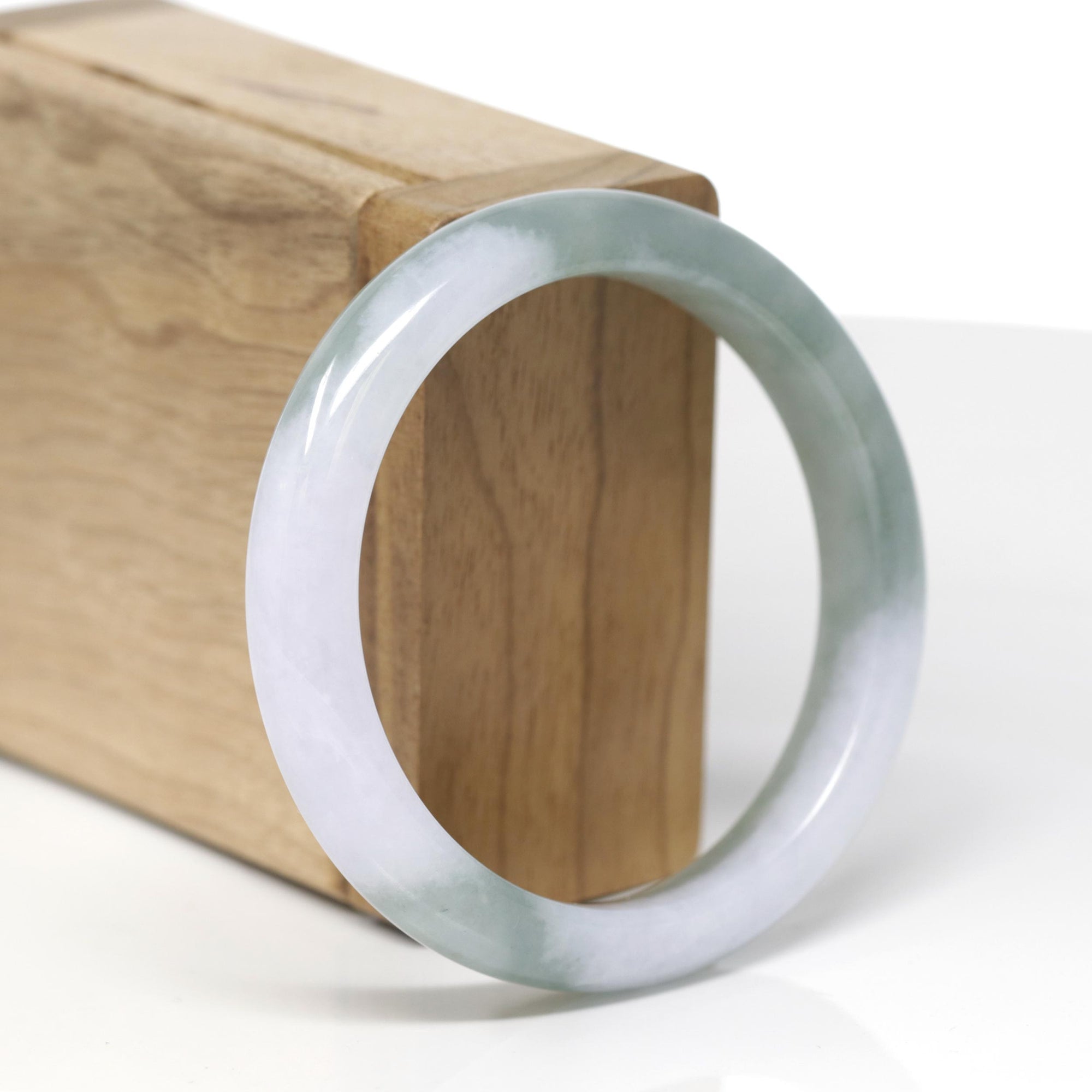 Baikalla Natural Icy Oil-Green &amp; Light Lavender Jadeite Jade "Half Round" Bangle Bracelet (55.5mm) 