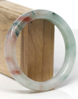 High-End Natural Green & Red Flower Jadeite Jade "Square Cut" Bangle Bracelet (61mm) 
