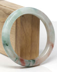 High-End Natural Green & Red Flower Jadeite Jade "Square Cut" Bangle Bracelet (61mm) 