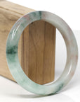 High-End Natural Green & Red Flower Jadeite Jade "Square Cut" Bangle Bracelet (61mm) 