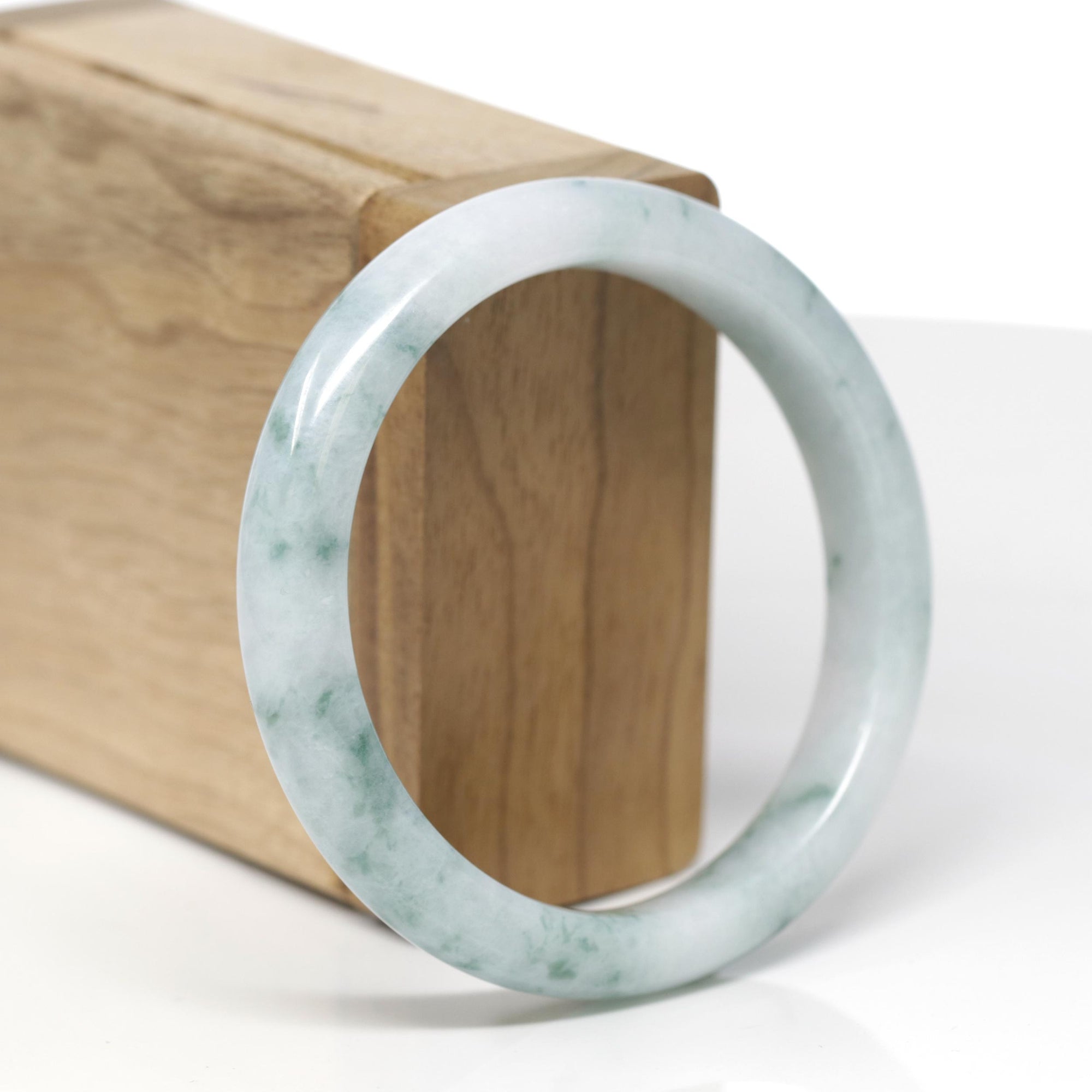 Baikalla Natural Light Blue-Green Flowers Jadeite Jade "Half Round" Bangle Bracelet (56.7mm) 