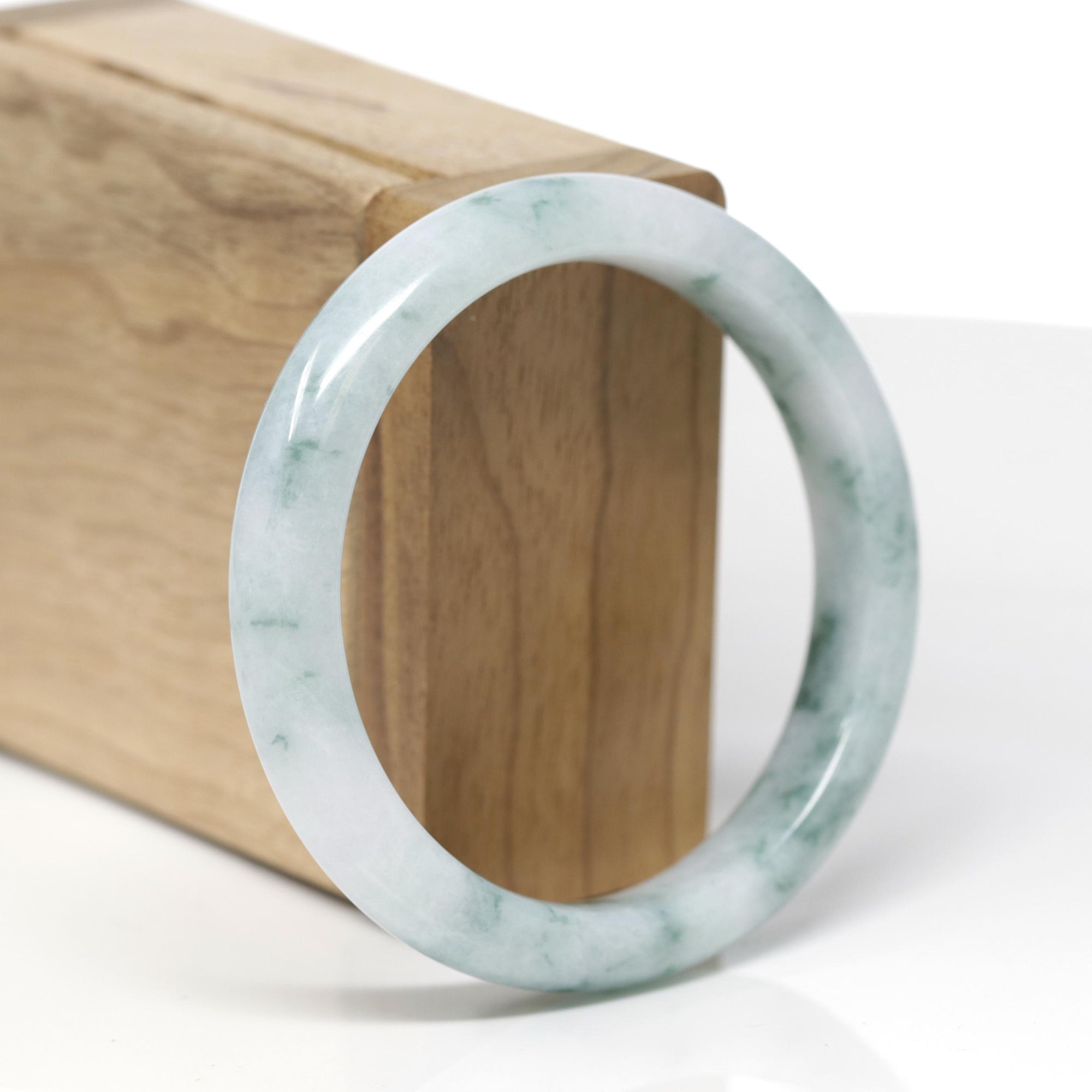 Baikalla Natural Light Blue-Green Flowers Jadeite Jade "Half Round" Bangle Bracelet (56.7mm) 
