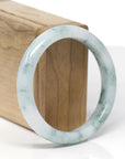Baikalla Natural Light Blue-Green Flowers Jadeite Jade "Half Round" Bangle Bracelet (56.7mm) 