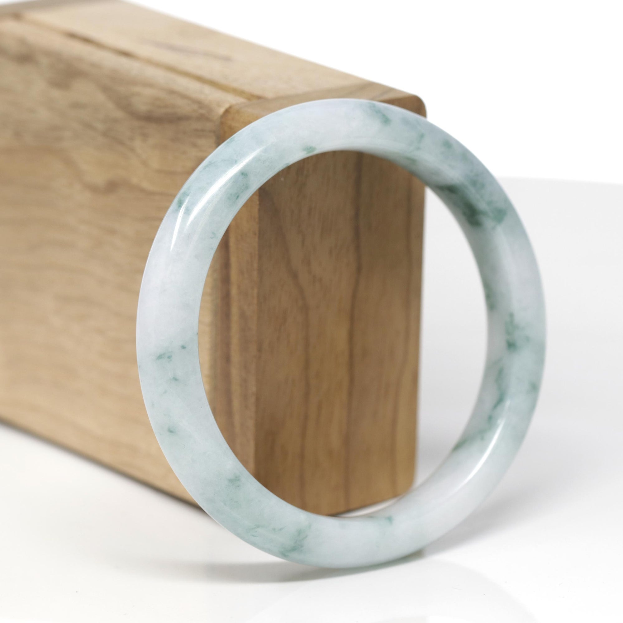 Baikalla Natural Light Blue-Green Flowers Jadeite Jade "Half Round" Bangle Bracelet (56.7mm) 