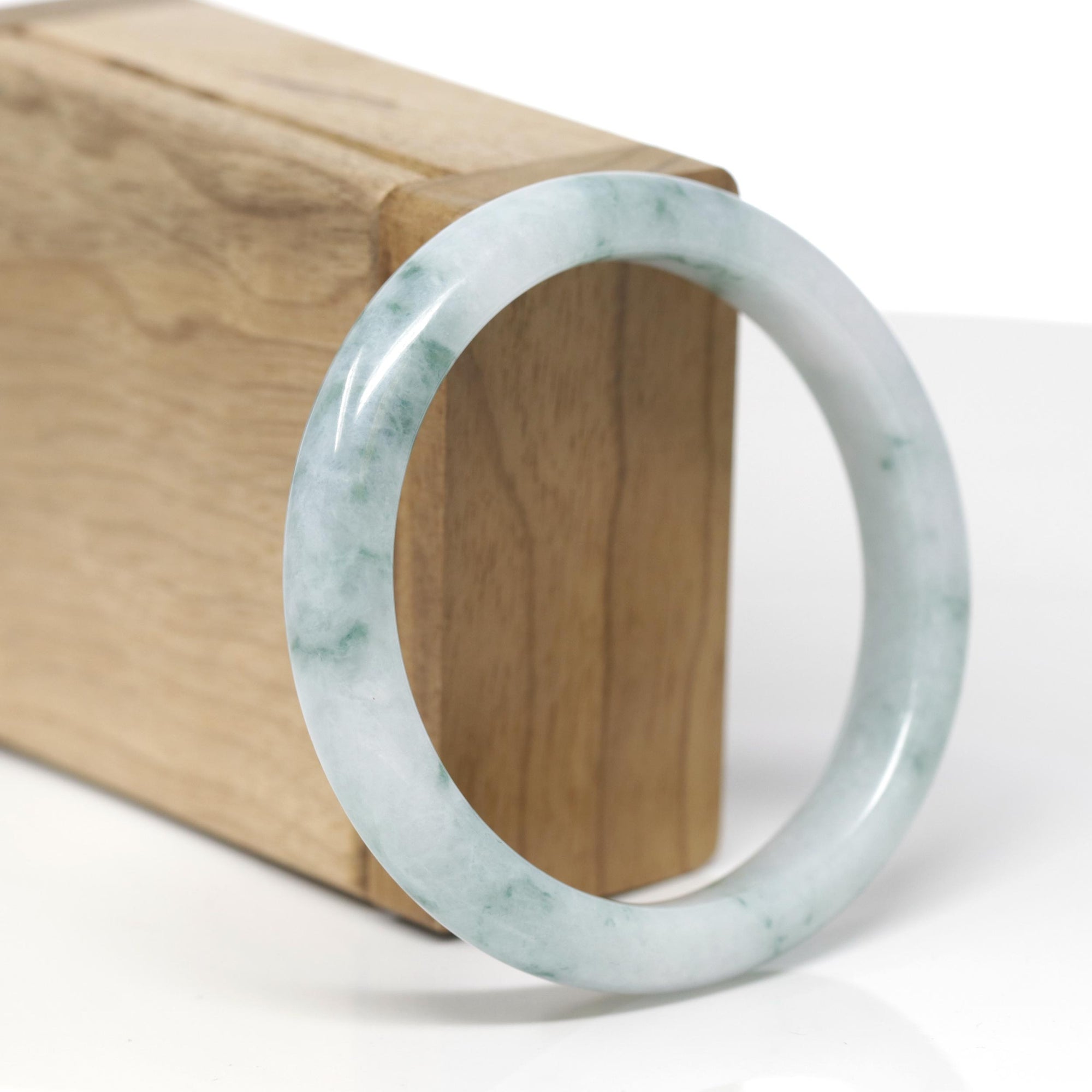 Baikalla Natural Light Blue-Green Flowers Jadeite Jade "Half Round" Bangle Bracelet (56.7mm) 
