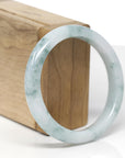 Baikalla Natural Light Blue-Green Flowers Jadeite Jade "Half Round" Bangle Bracelet (56.7mm) 