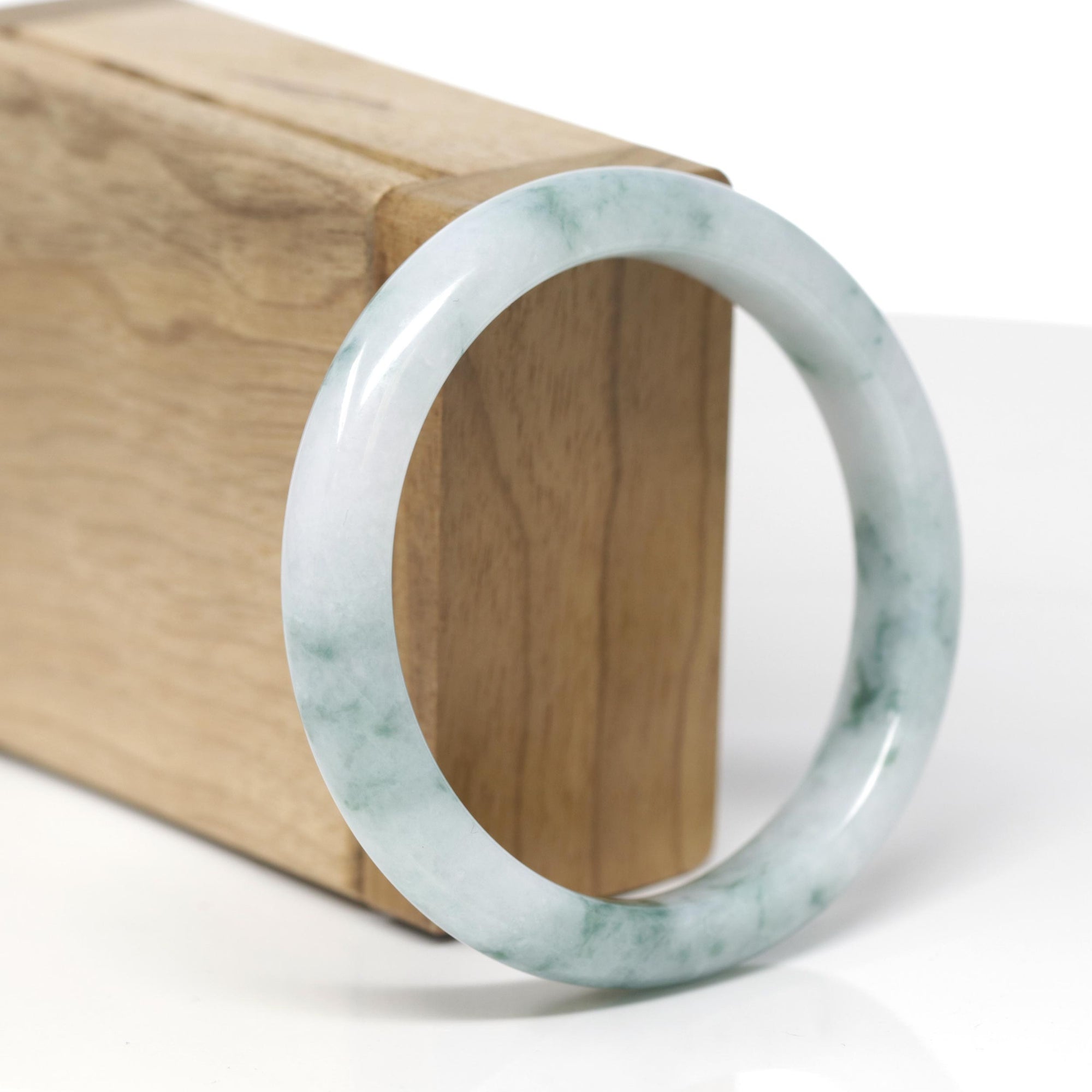 Baikalla Natural Light Blue-Green Flowers Jadeite Jade "Half Round" Bangle Bracelet (56.7mm) 