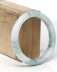 Baikalla Natural Light Blue-Green Flowers Jadeite Jade "Half Round" Bangle Bracelet (56.7mm) 