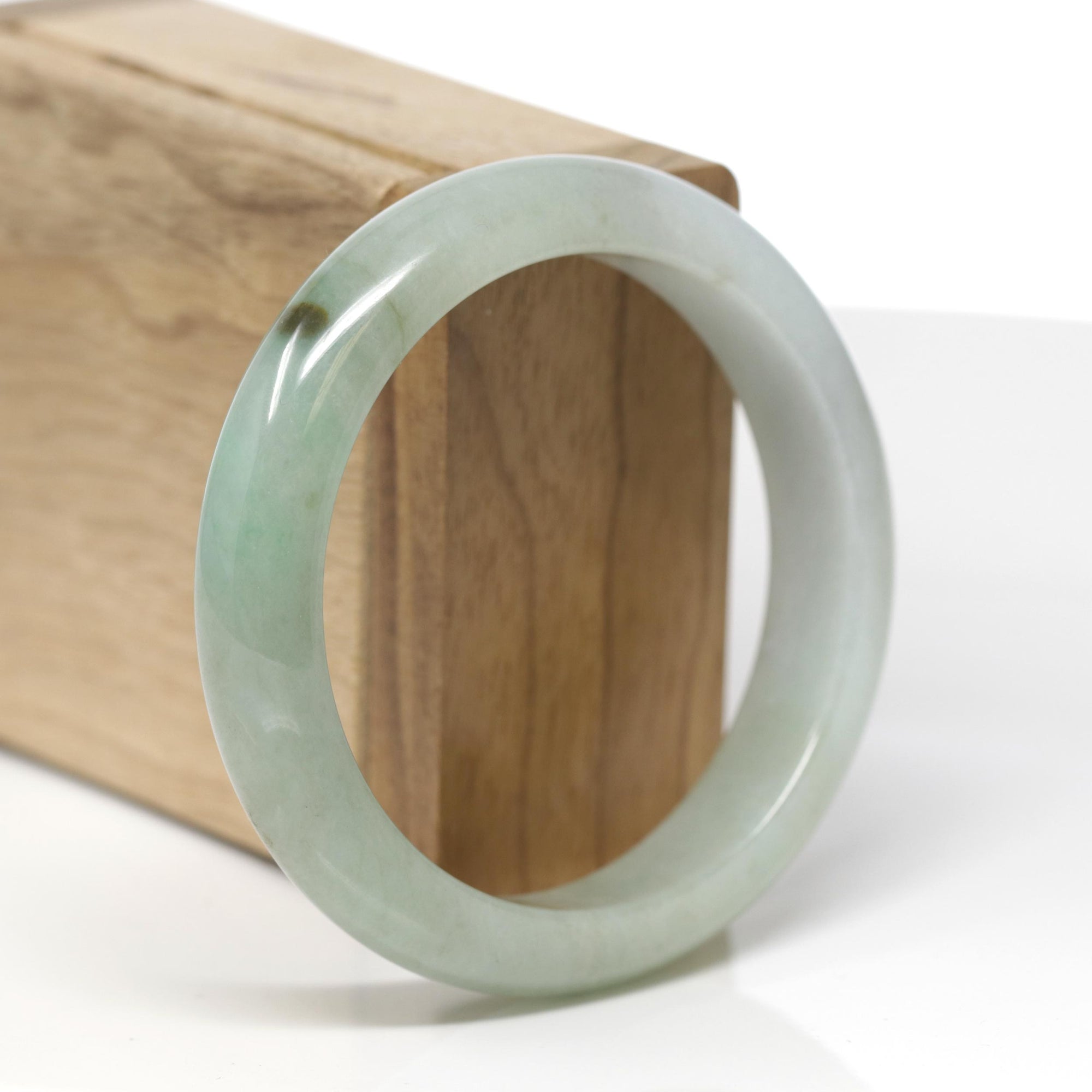 Baikalla Natural Green Jadeite Jade "Half Round" Bangle Bracelet (57.4mm) 