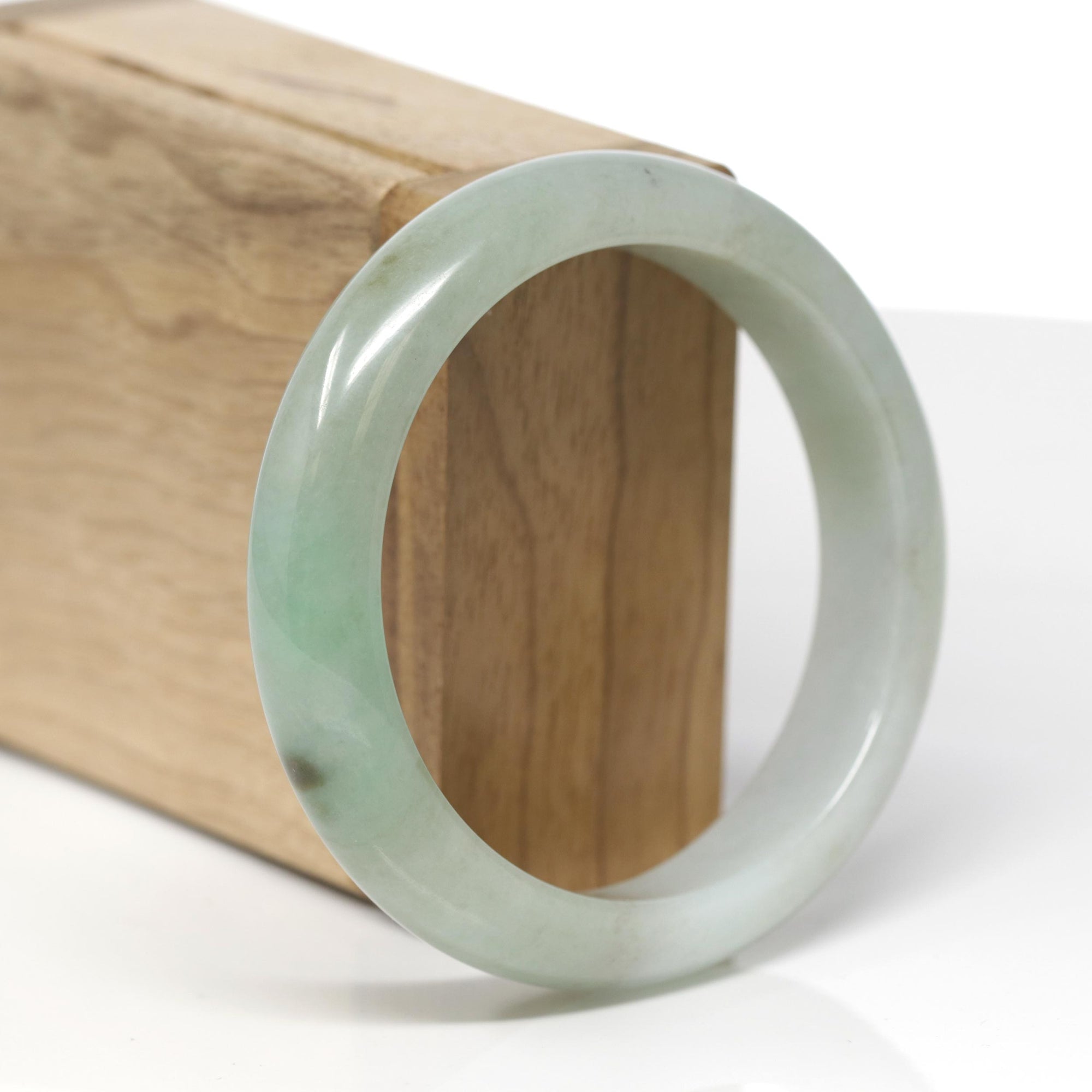 Baikalla Natural Green Jadeite Jade "Half Round" Bangle Bracelet (57.4mm) 