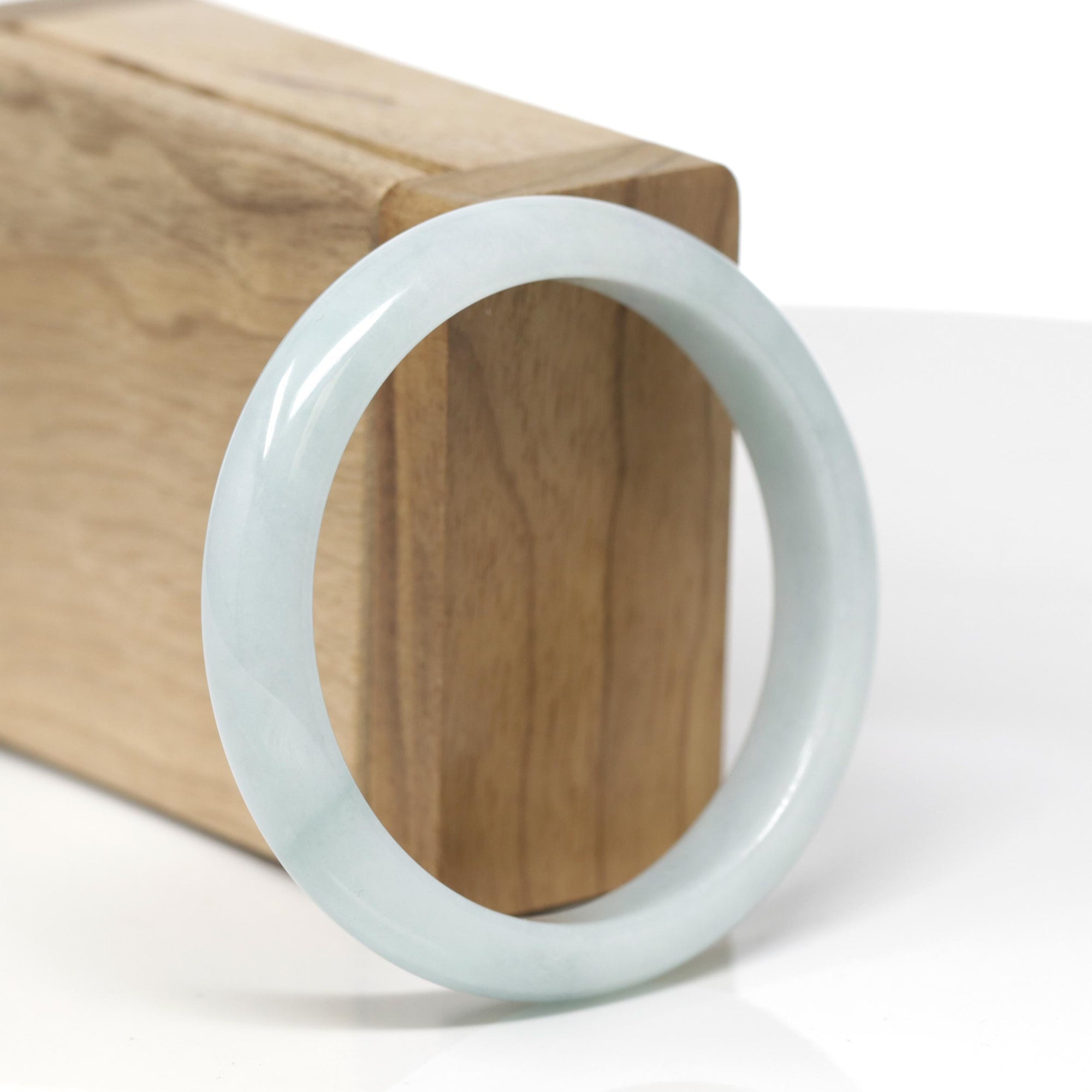 Baikalla Natural Light Blue-Green Jadeite Jade "Half Round" Bangle Bracelet (56.3mm) 