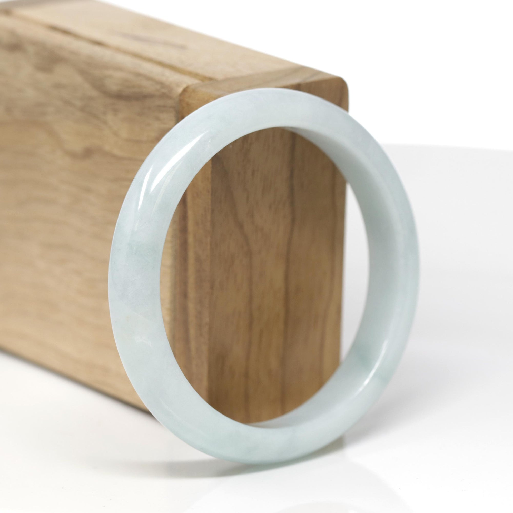 Baikalla Natural Light Blue-Green Jadeite Jade "Half Round" Bangle Bracelet (56.3mm) 