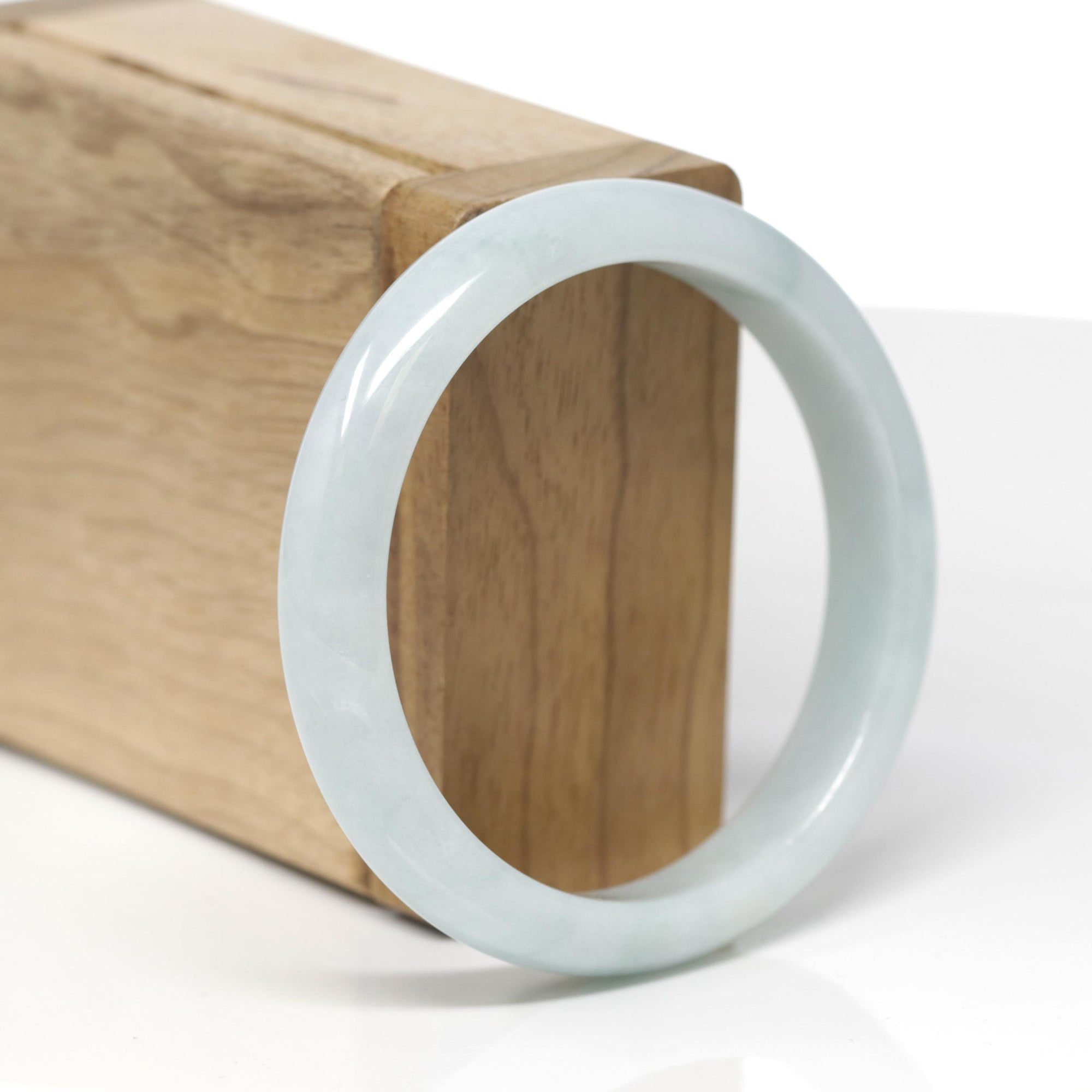 Baikalla Natural Light Blue-Green Jadeite Jade "Half Round" Bangle Bracelet (56.3mm) 