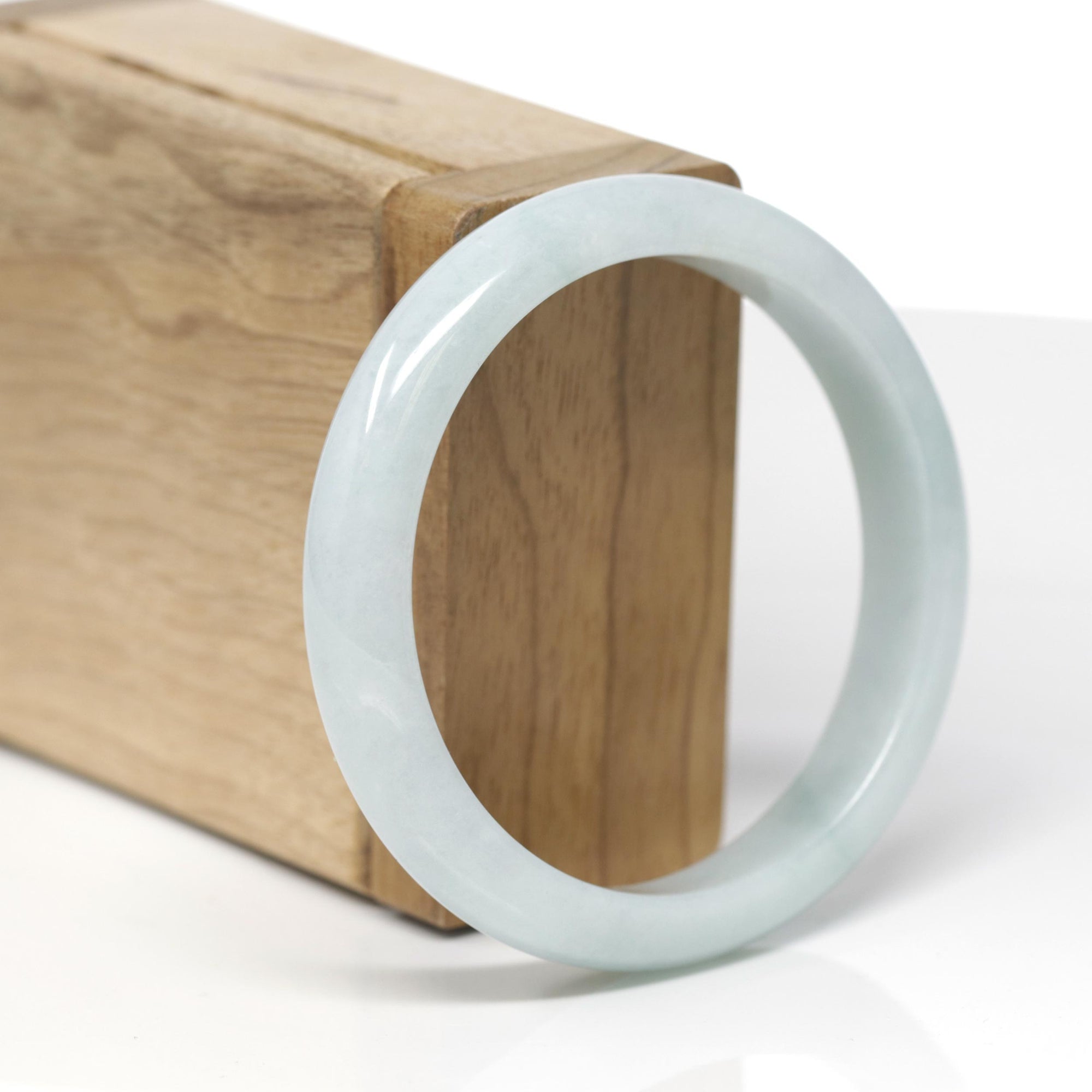 Baikalla Natural Light Blue-Green Jadeite Jade "Half Round" Bangle Bracelet (56.3mm) 