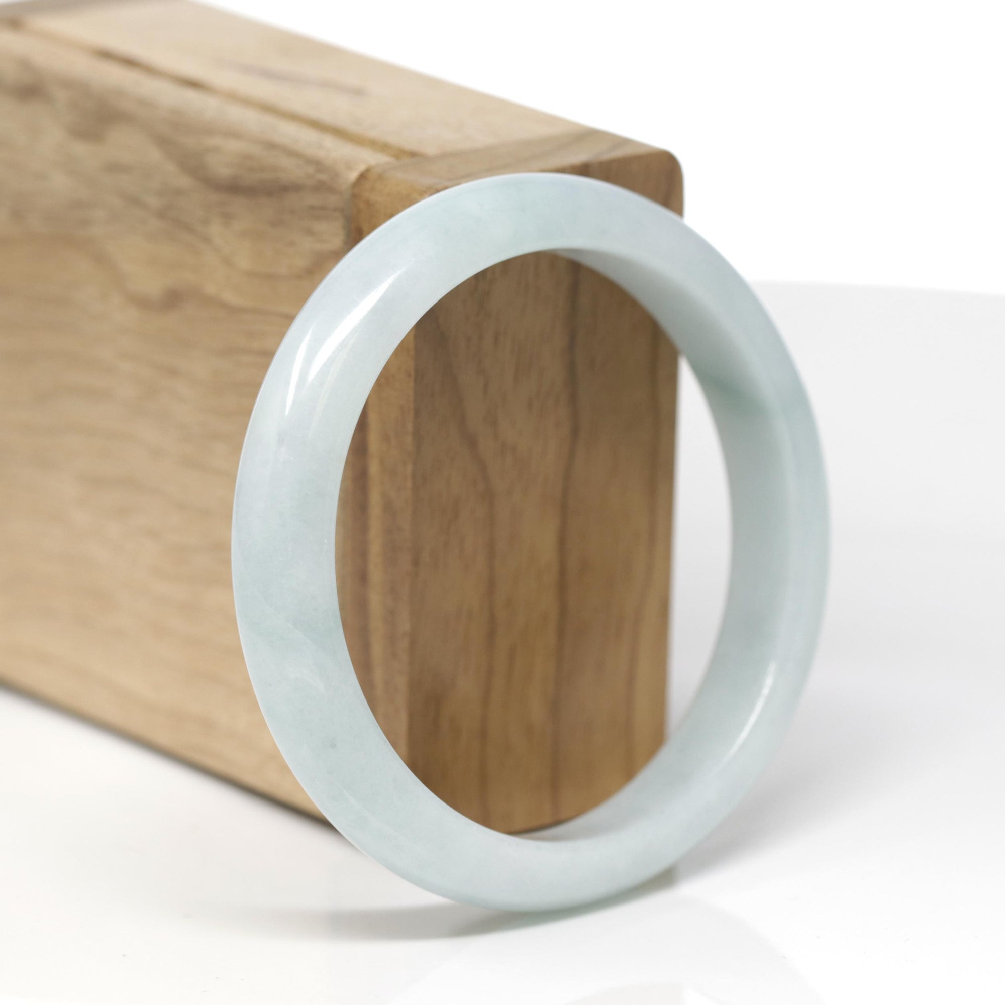 Baikalla Natural Light Blue-Green Jadeite Jade "Half Round" Bangle Bracelet (56.3mm) 