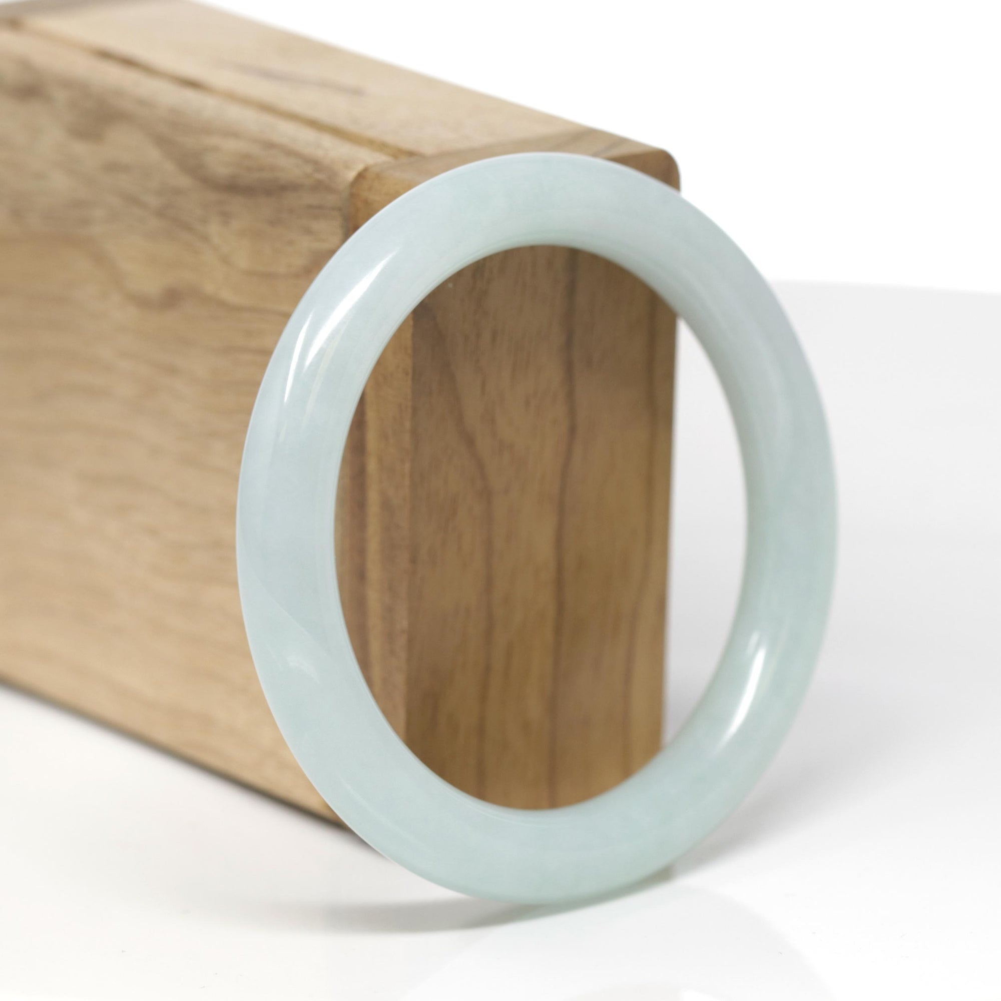 Baikalla Natural Light Blue-Green Jadeite Jade "Traditional Round" Bangle Bracelet (54.3mm) 