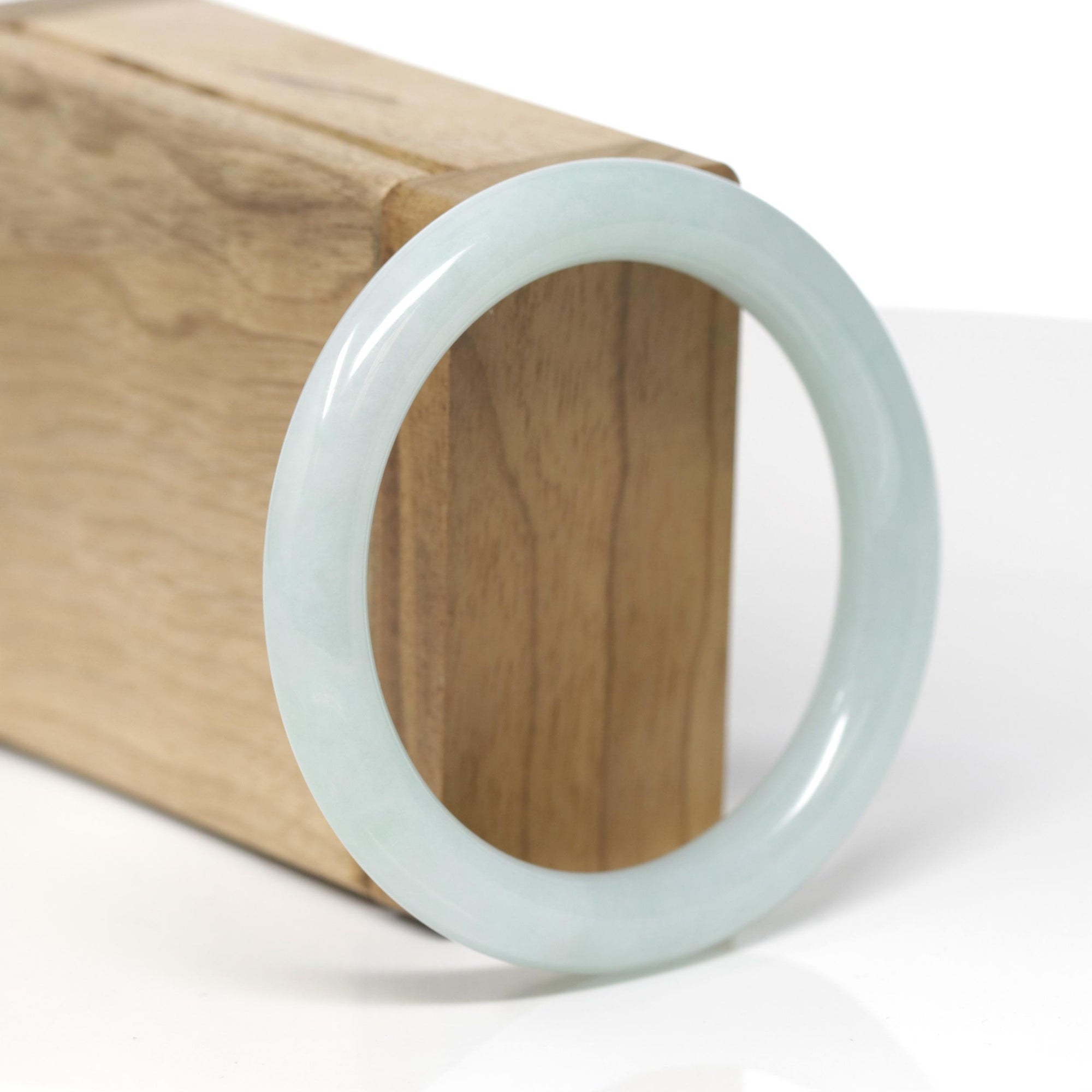 Baikalla Natural Light Blue-Green Jadeite Jade "Traditional Round" Bangle Bracelet (54.3mm) 