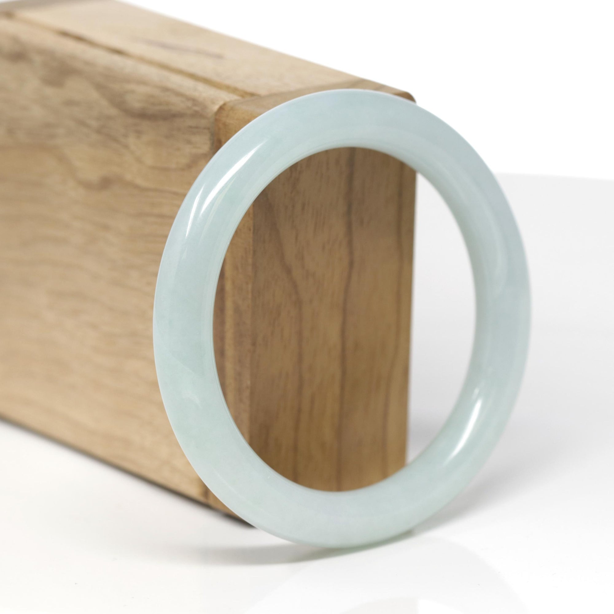Baikalla Natural Light Blue-Green Jadeite Jade "Traditional Round" Bangle Bracelet (54.3mm) 