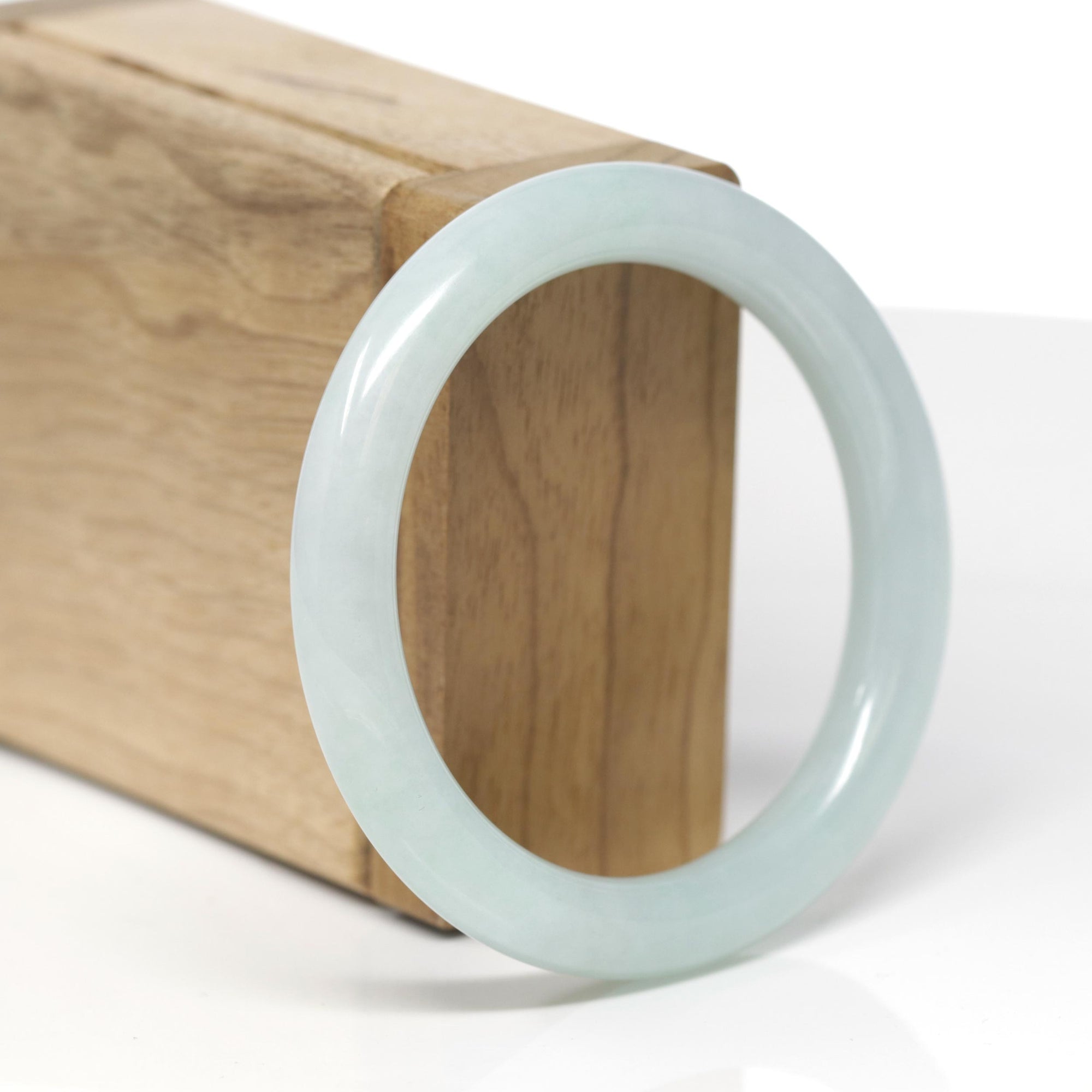Baikalla Natural Light Blue-Green Jadeite Jade "Traditional Round" Bangle Bracelet (54.3mm) 