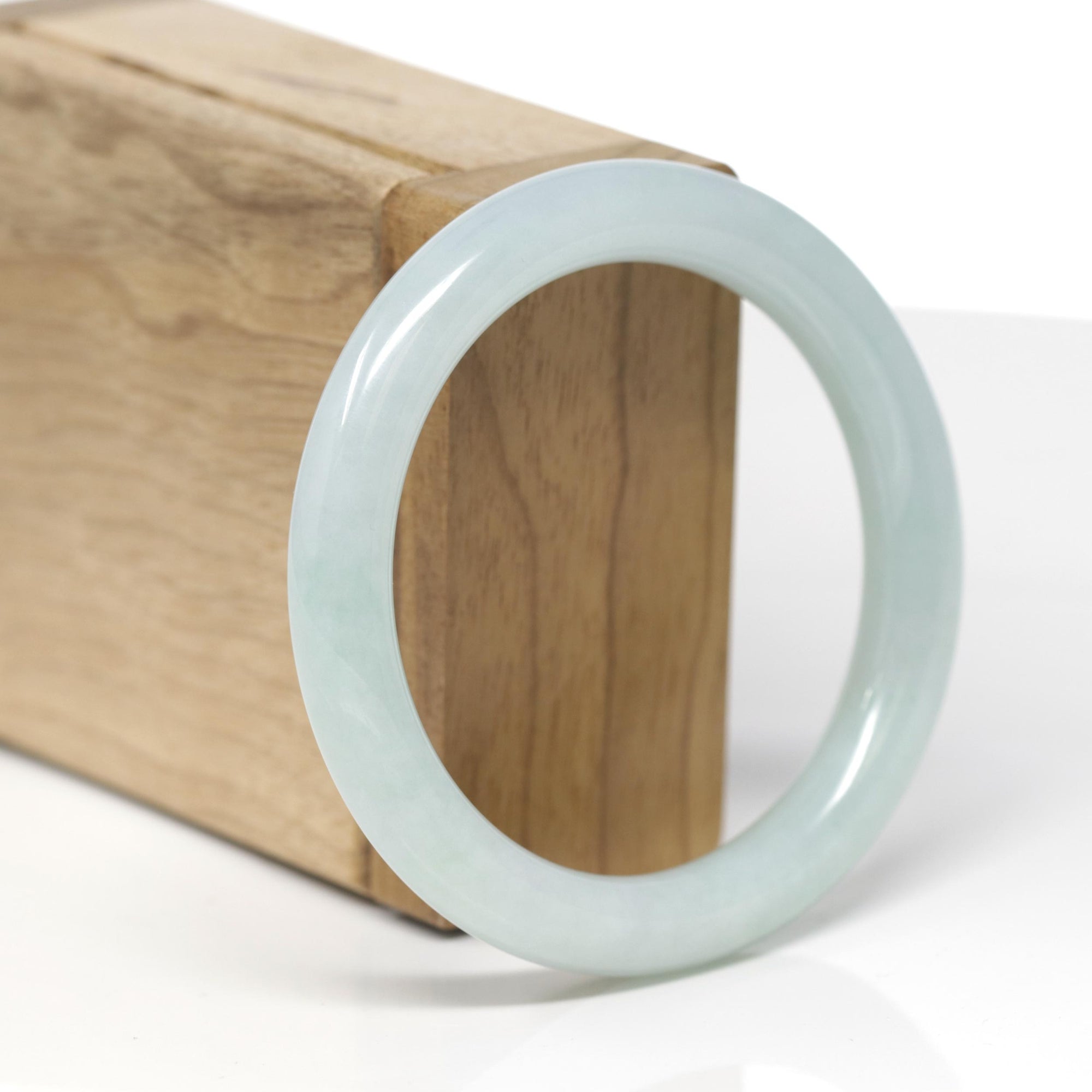 Baikalla Natural Light Blue-Green Jadeite Jade "Traditional Round" Bangle Bracelet (54.3mm) 