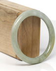 Baikalla Natural Oil-Green W/ Yellow Patch Jadeite Jade "Traditional Round" Bangle Bracelet (56.8mm) 