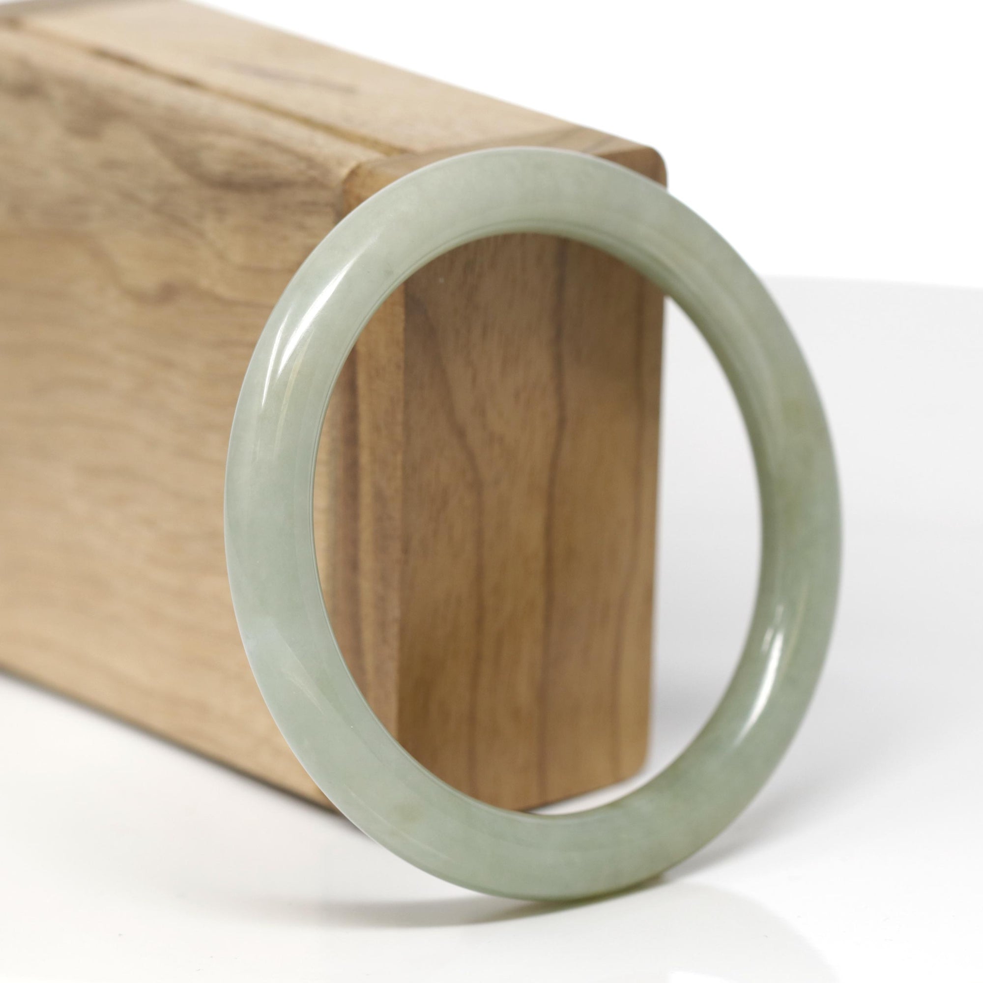 Baikalla Natural Oil-Green W/ Yellow Patch Jadeite Jade "Traditional Round" Bangle Bracelet (56.8mm) 