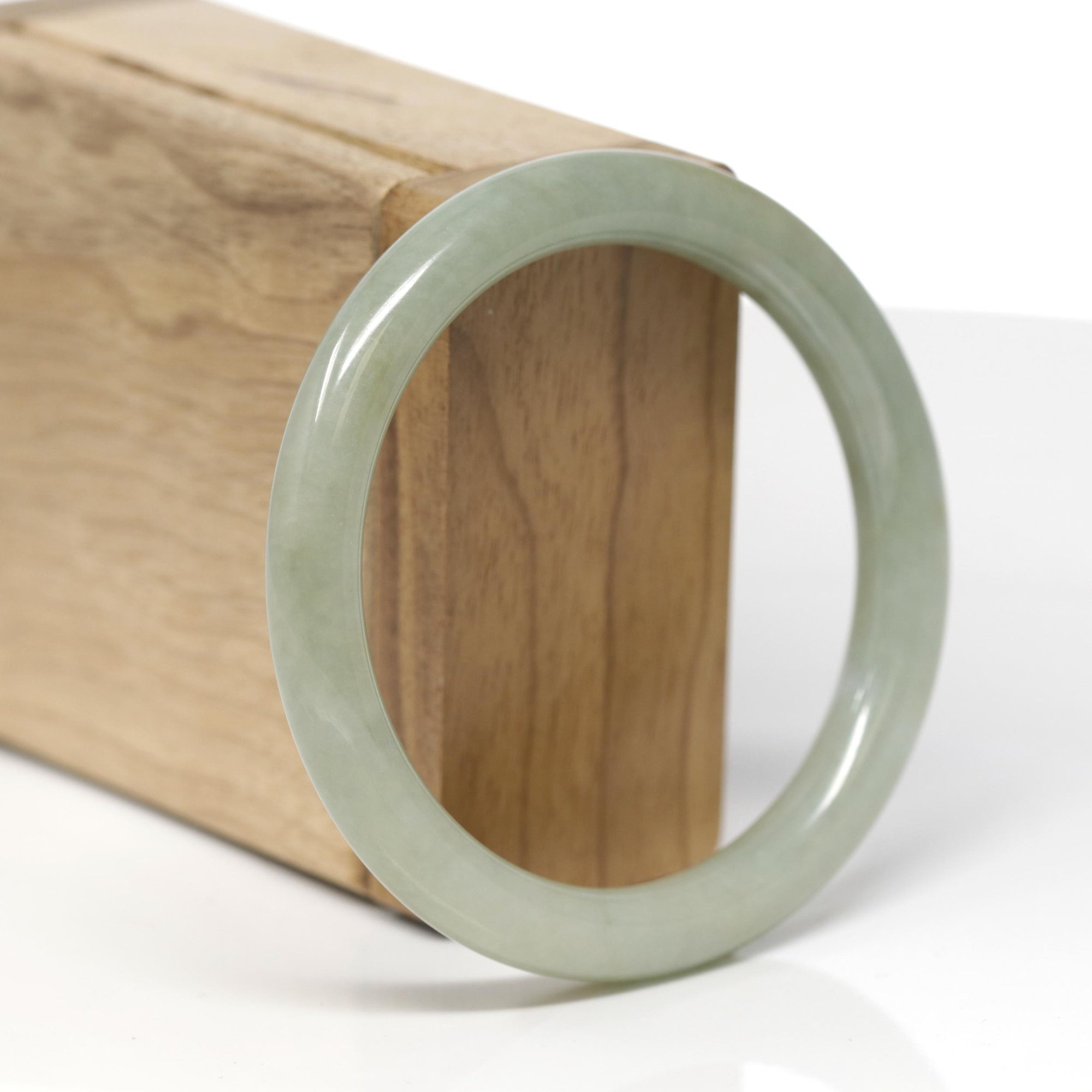 Baikalla Natural Oil-Green W/ Yellow Patch Jadeite Jade "Traditional Round" Bangle Bracelet (56.8mm) 