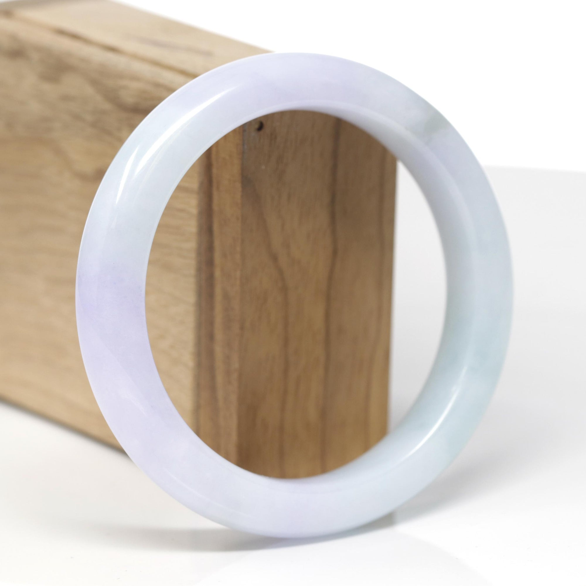 Baikalla Natural Lavender &amp; Light Green Jadeite Jade "Half Round" Bangle Bracelet (60.2mm) 