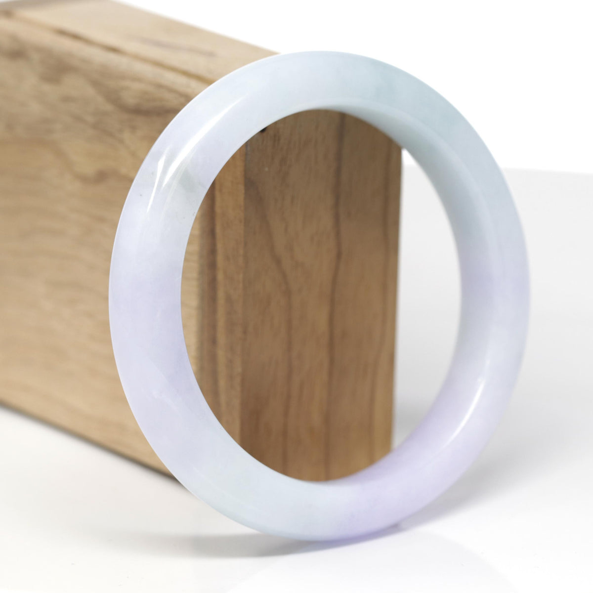 Baikalla Natural Lavender &amp; Light Green Jadeite Jade "Half Round" Bangle Bracelet (60.2mm) 
