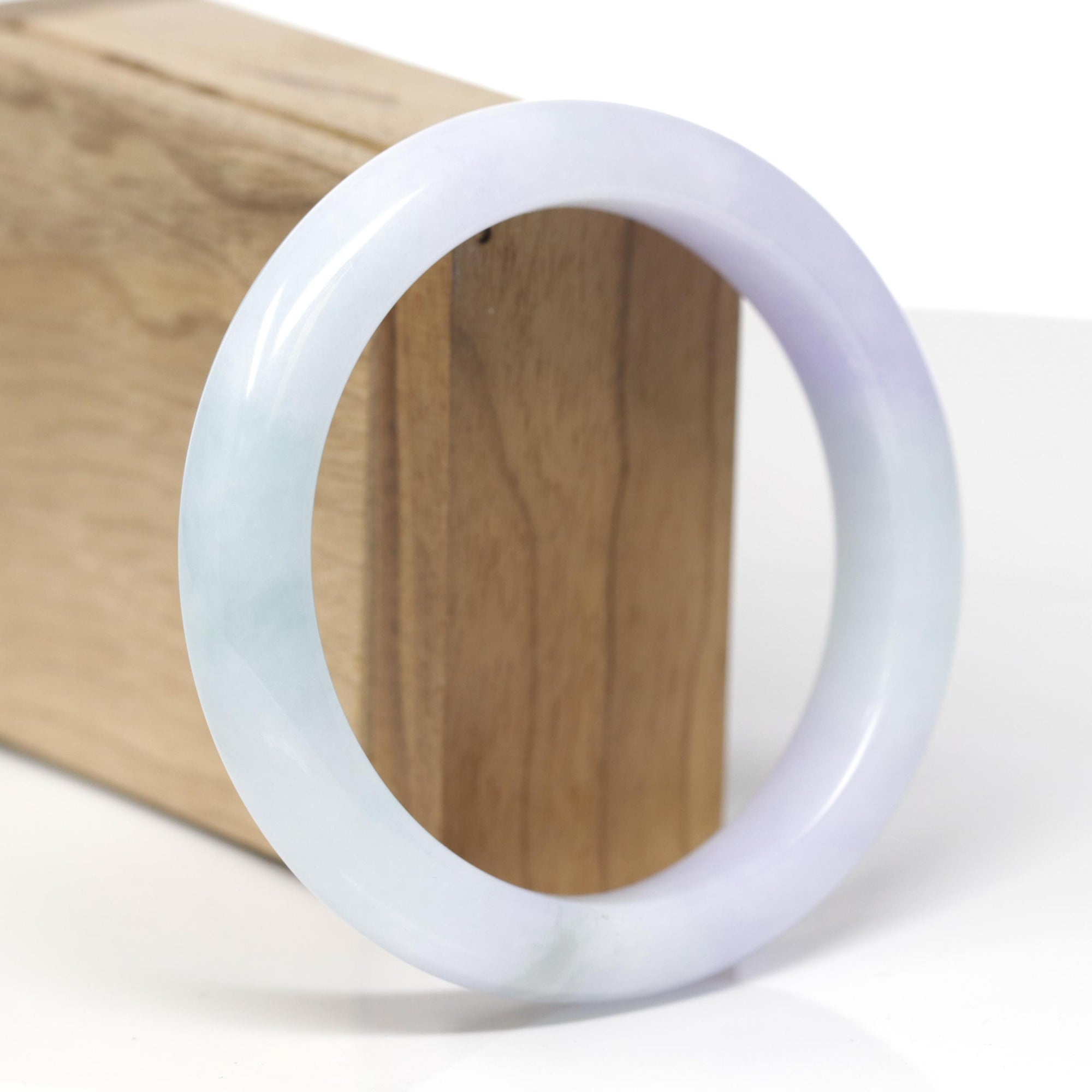 Baikalla Natural Lavender &amp; Light Green Jadeite Jade "Half Round" Bangle Bracelet (60.2mm) 