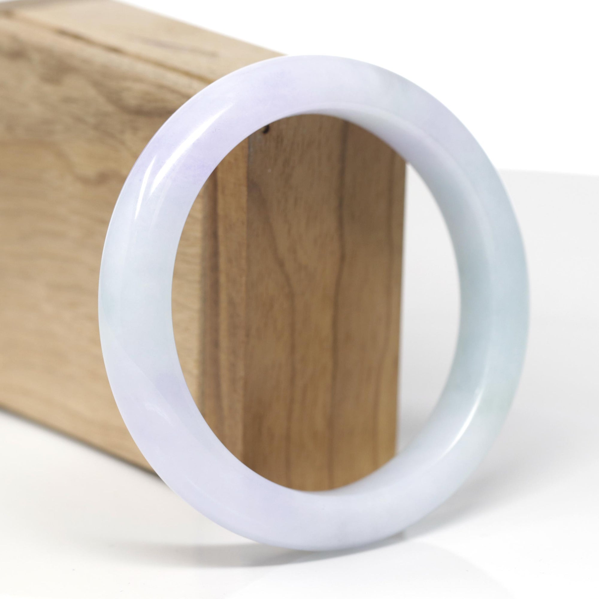 Baikalla Natural Lavender &amp; Light Green Jadeite Jade "Half Round" Bangle Bracelet (60.2mm) 