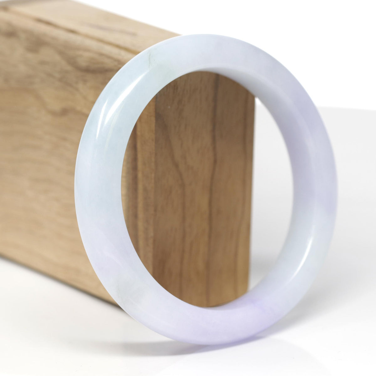 Baikalla Natural Lavender &amp; Light Green Jadeite Jade "Half Round" Bangle Bracelet (60.2mm) 
