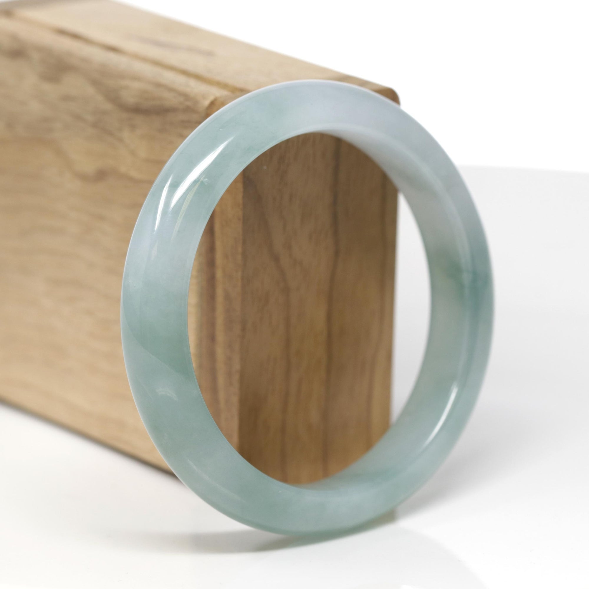 Baikalla Natural Icy Blue-Green Jadeite Jade "Half Round" Bangle Bracelet (57.3mm) 