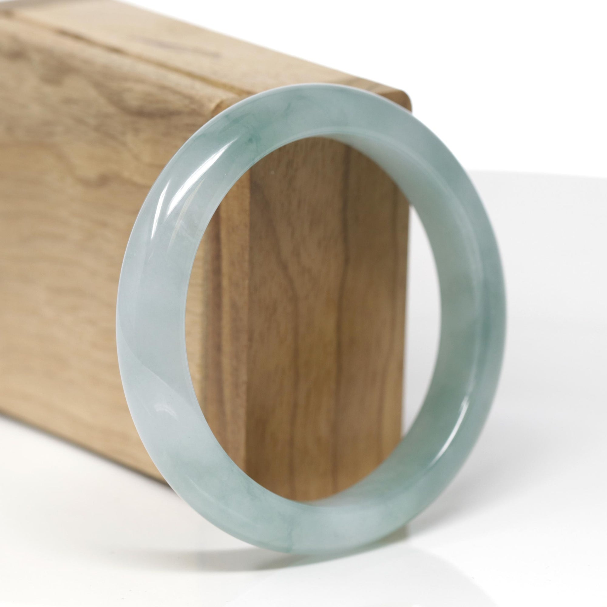 Baikalla Natural Icy Blue-Green Jadeite Jade "Half Round" Bangle Bracelet (57.3mm) 