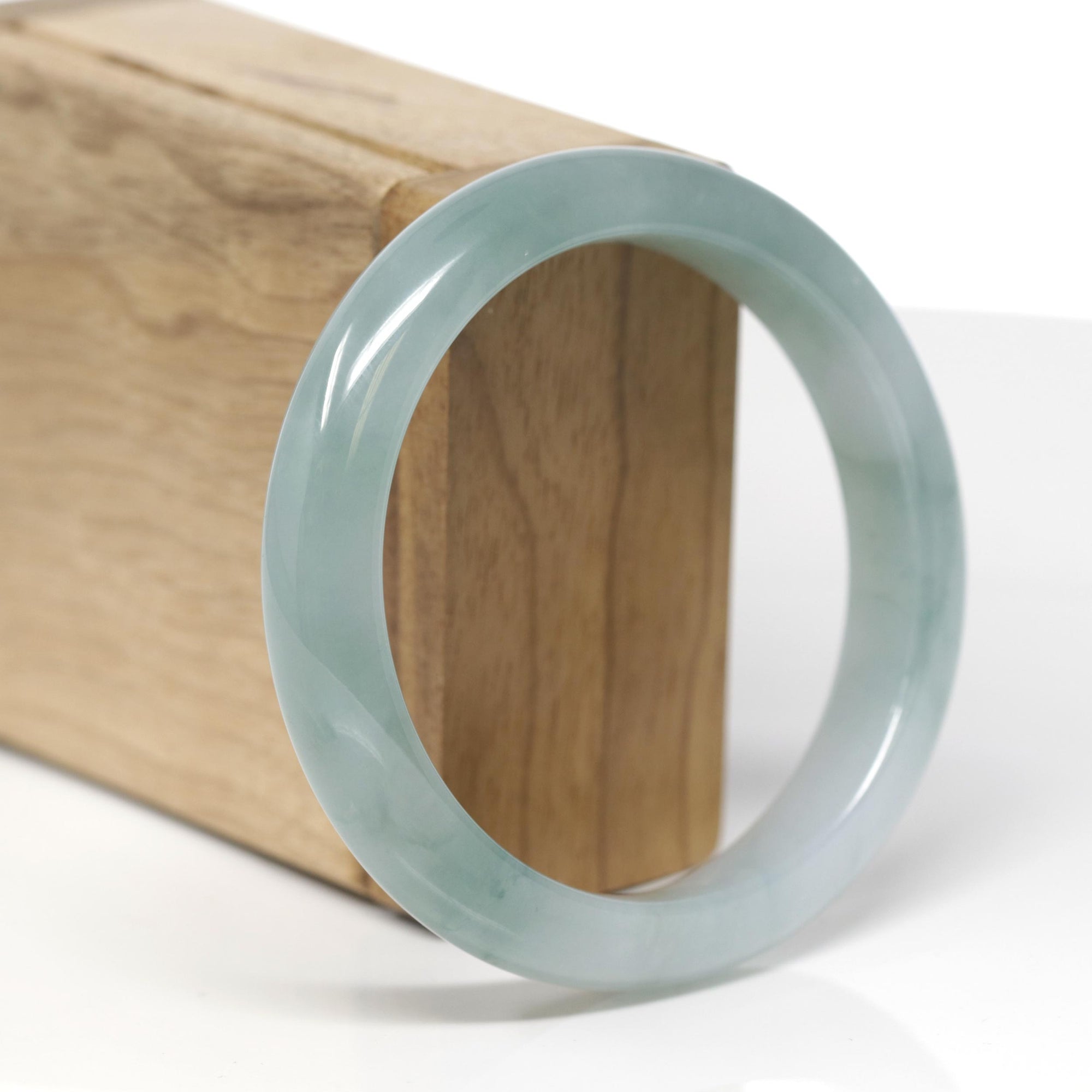 Baikalla Natural Icy Blue-Green Jadeite Jade "Half Round" Bangle Bracelet (57.3mm) 