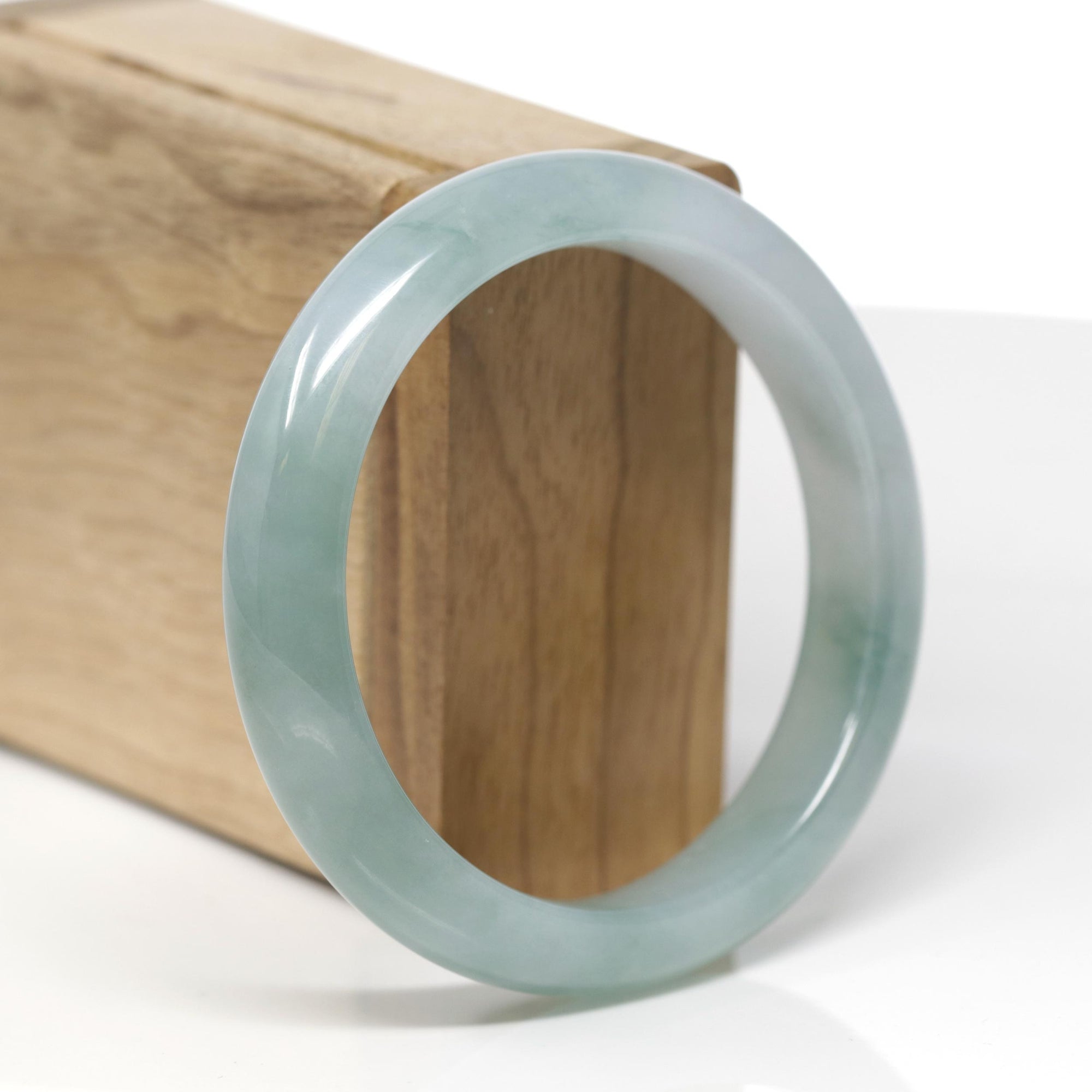 Baikalla Natural Icy Blue-Green Jadeite Jade "Half Round" Bangle Bracelet (57.3mm) 