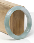 Baikalla Natural Icy Blue-Green Jadeite Jade "Half Round" Bangle Bracelet (57.3mm) 