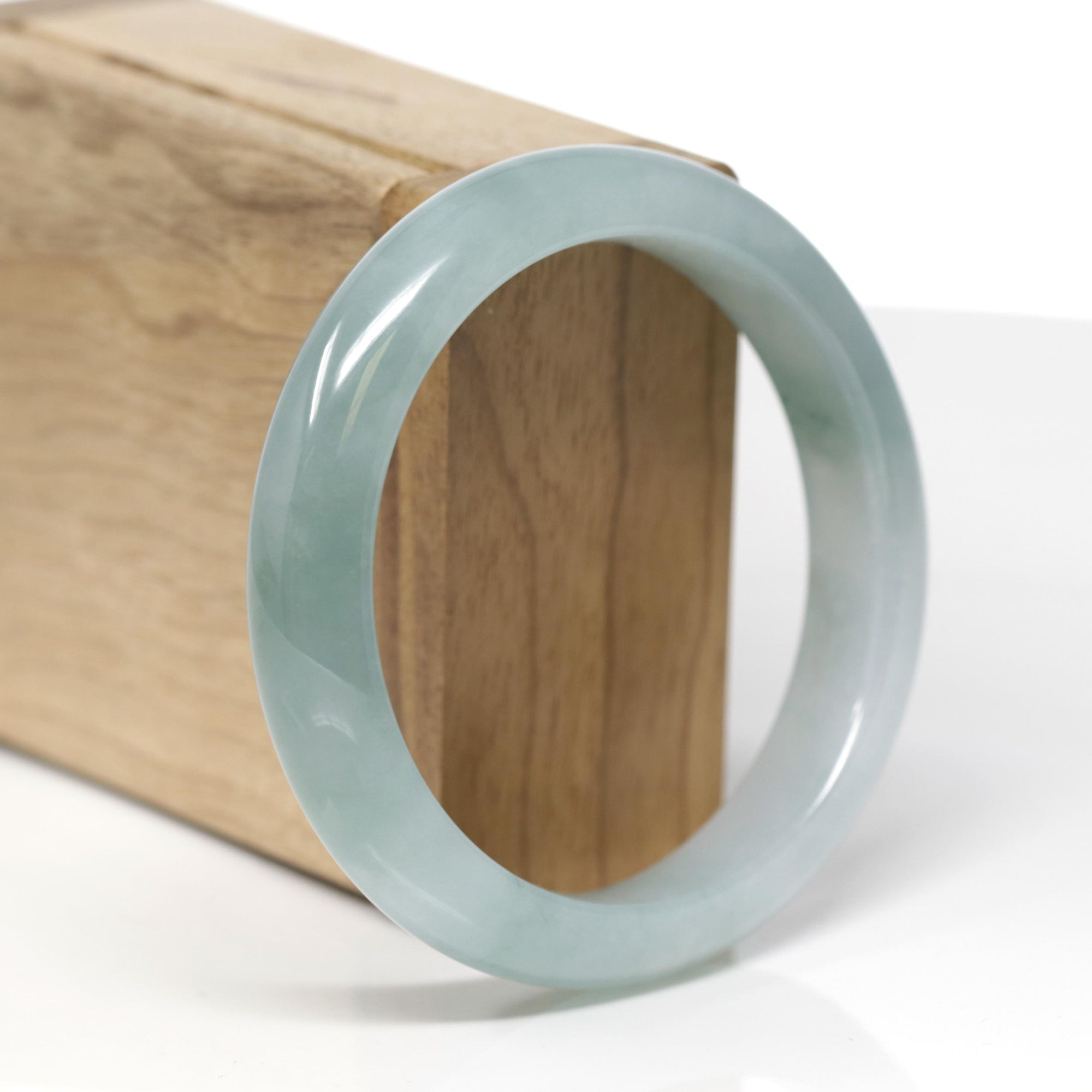 Baikalla Natural Icy Blue-Green Jadeite Jade "Half Round" Bangle Bracelet (57.3mm) 