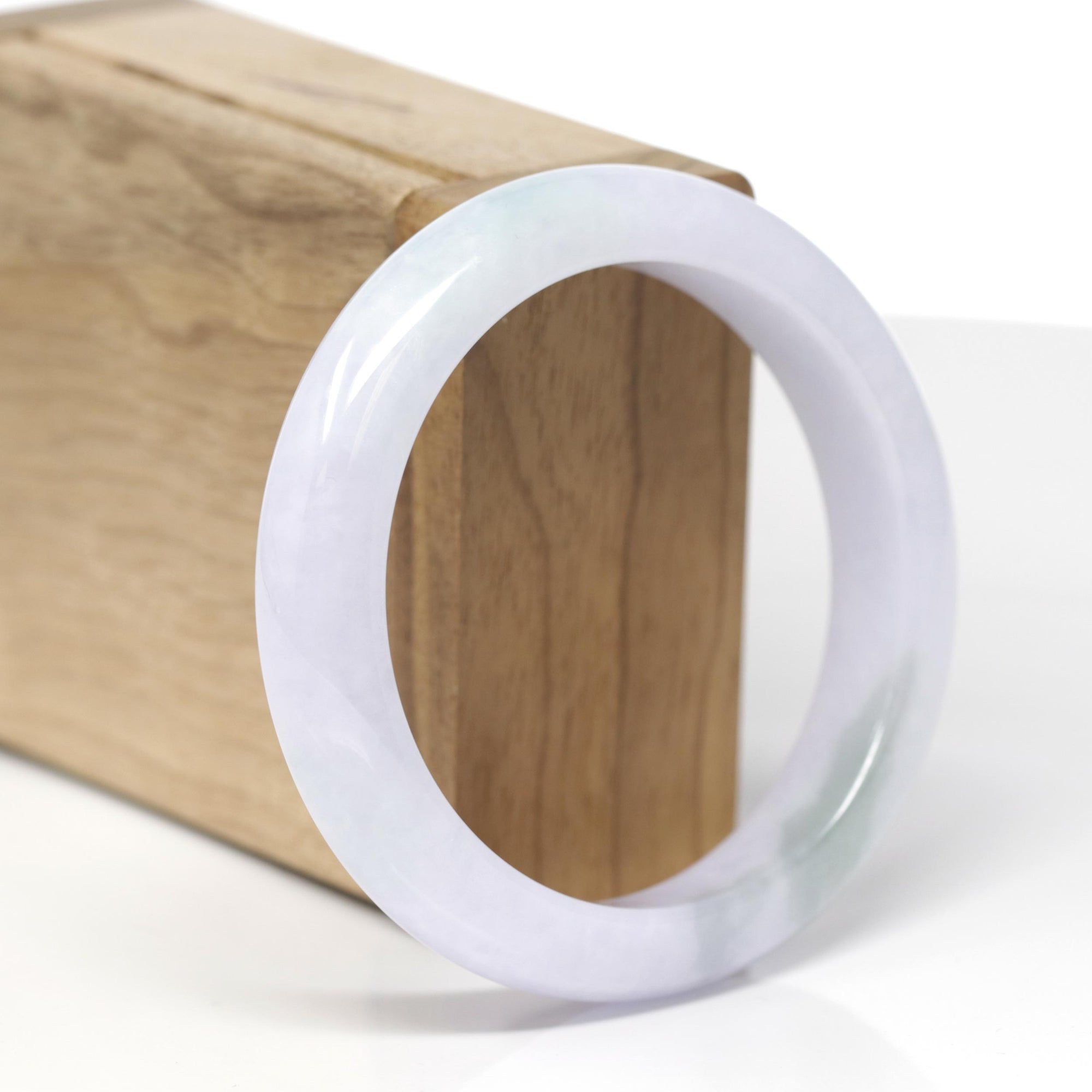 Baikalla Natural Light Lavender &amp; Oil-Green Patches Jadeite Jade "Half Round" Bangle Bracelet (56.2mm) 