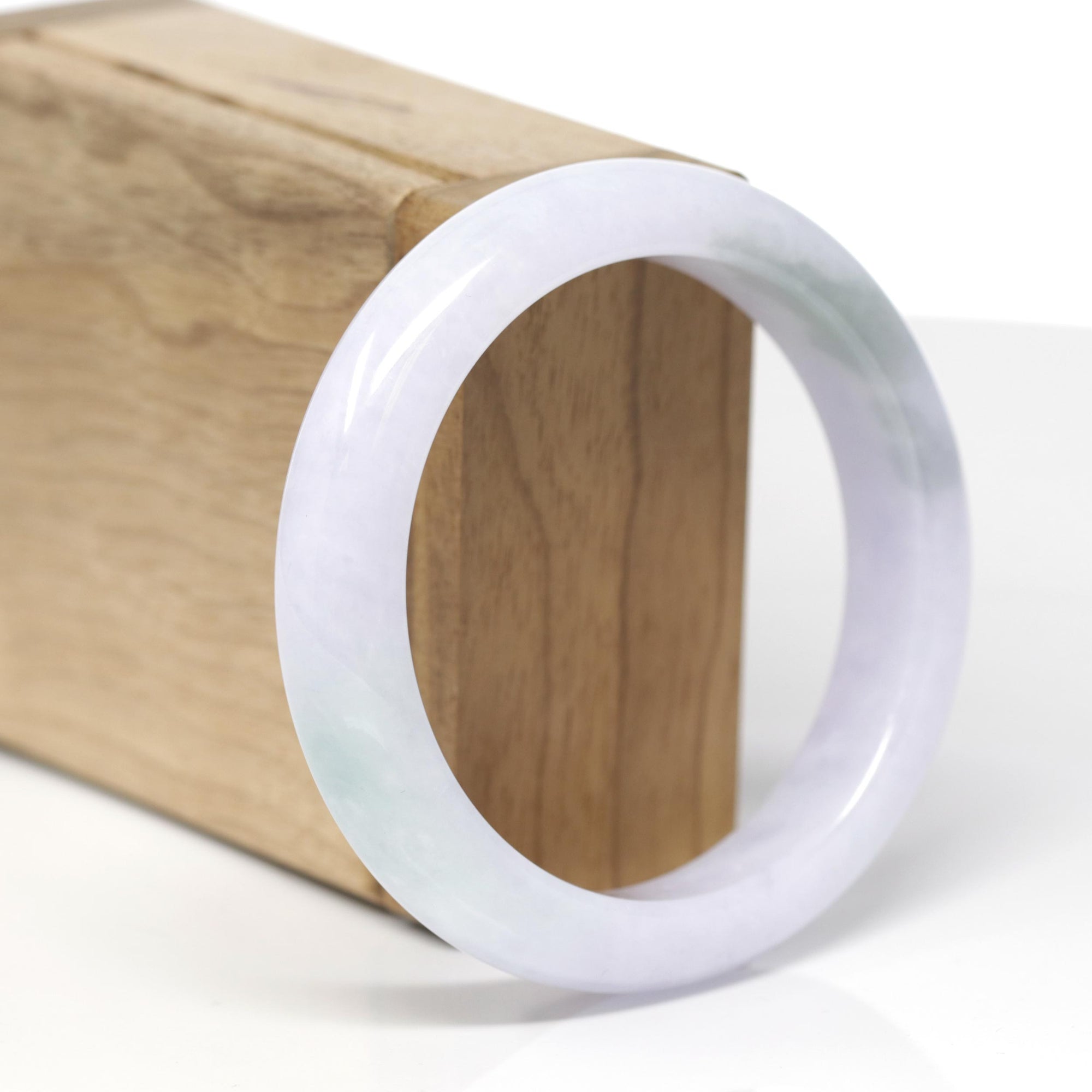 Baikalla Natural Light Lavender &amp; Oil-Green Patches Jadeite Jade "Half Round" Bangle Bracelet (56.2mm) 