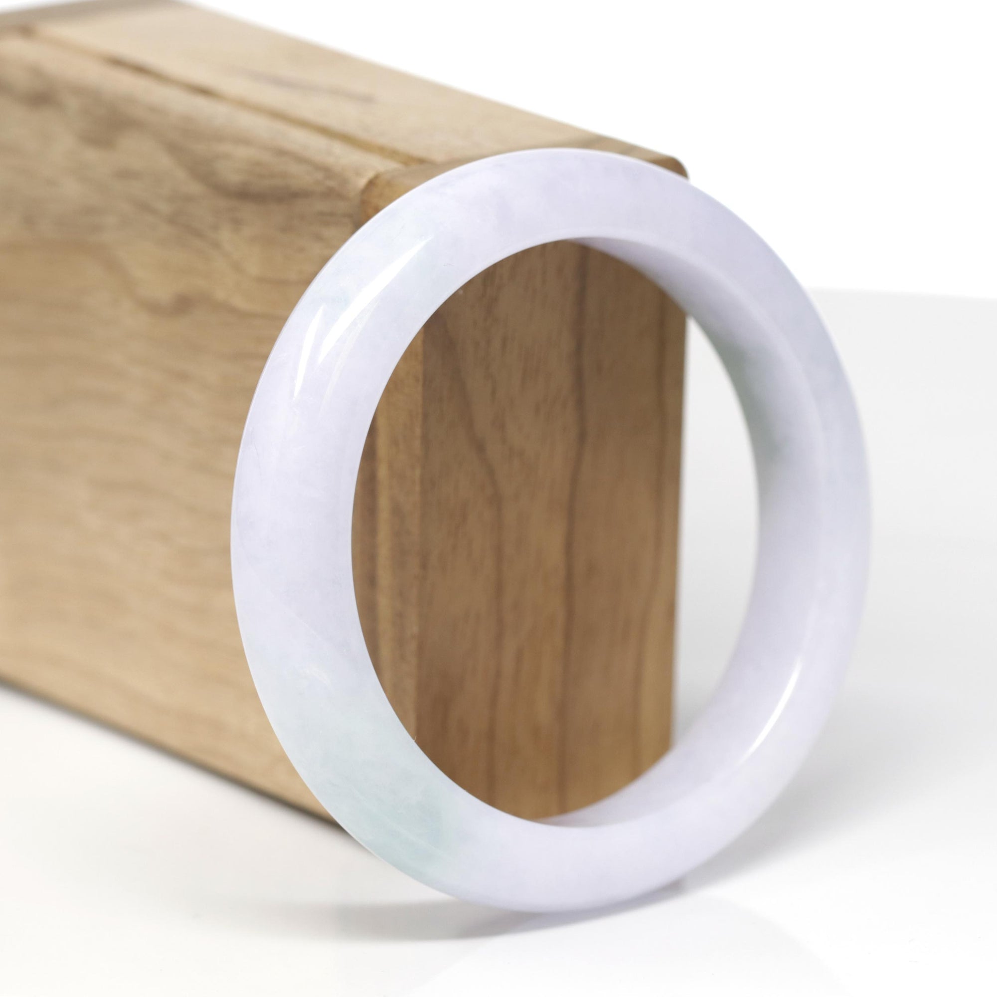 Baikalla Natural Light Lavender &amp; Oil-Green Patches Jadeite Jade "Half Round" Bangle Bracelet (56.2mm) 