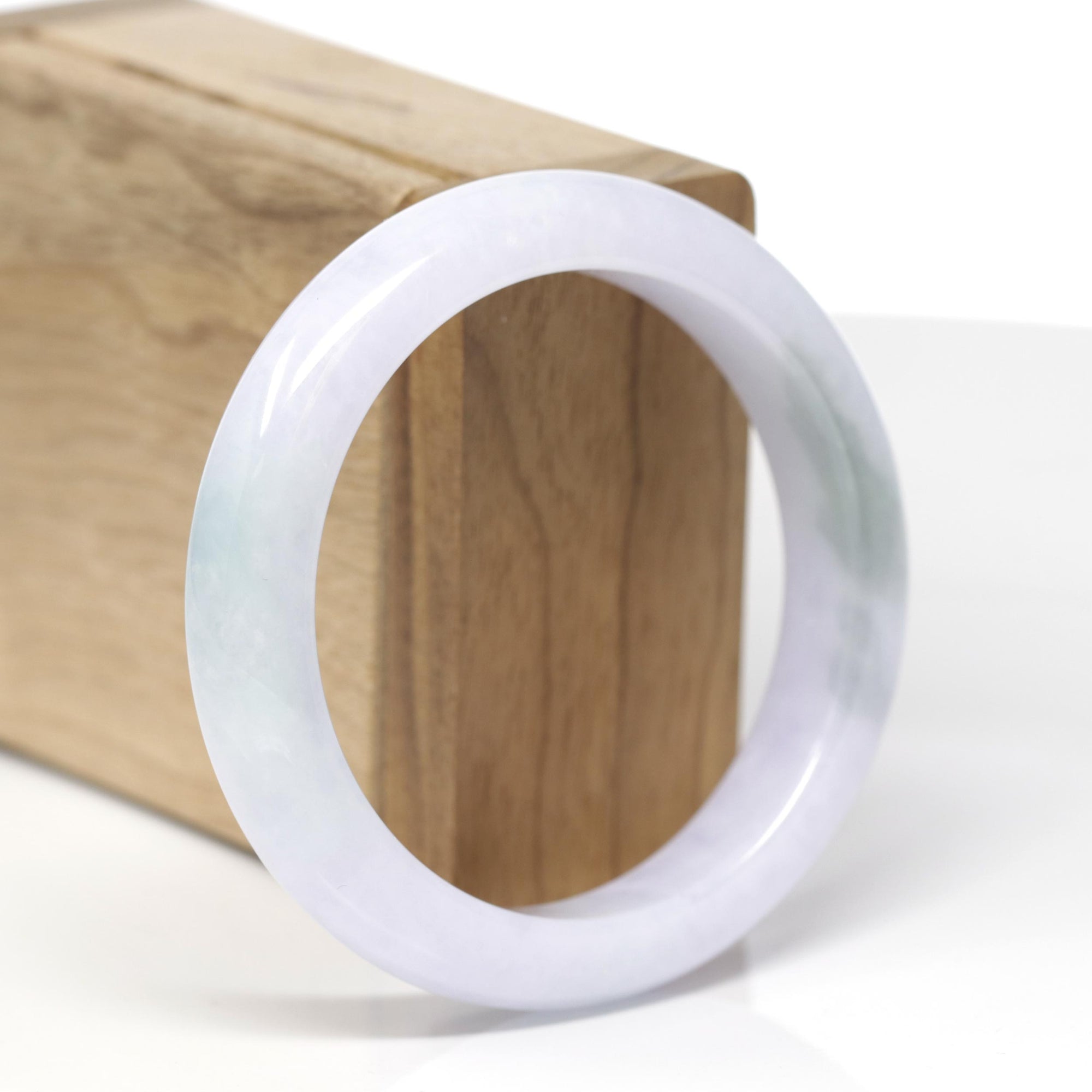 Baikalla Natural Light Lavender &amp; Oil-Green Patches Jadeite Jade "Half Round" Bangle Bracelet (56.2mm) 