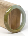 Baikalla Natural Oil-Green & Yellow-Green Jadeite Jade "Half Round" Bangle Bracelet (57.7mm) 