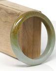 Baikalla Natural Oil-Green & Yellow-Green Jadeite Jade "Half Round" Bangle Bracelet (57.7mm) 