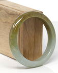 Baikalla Natural Oil-Green & Yellow-Green Jadeite Jade "Half Round" Bangle Bracelet (57.7mm) 